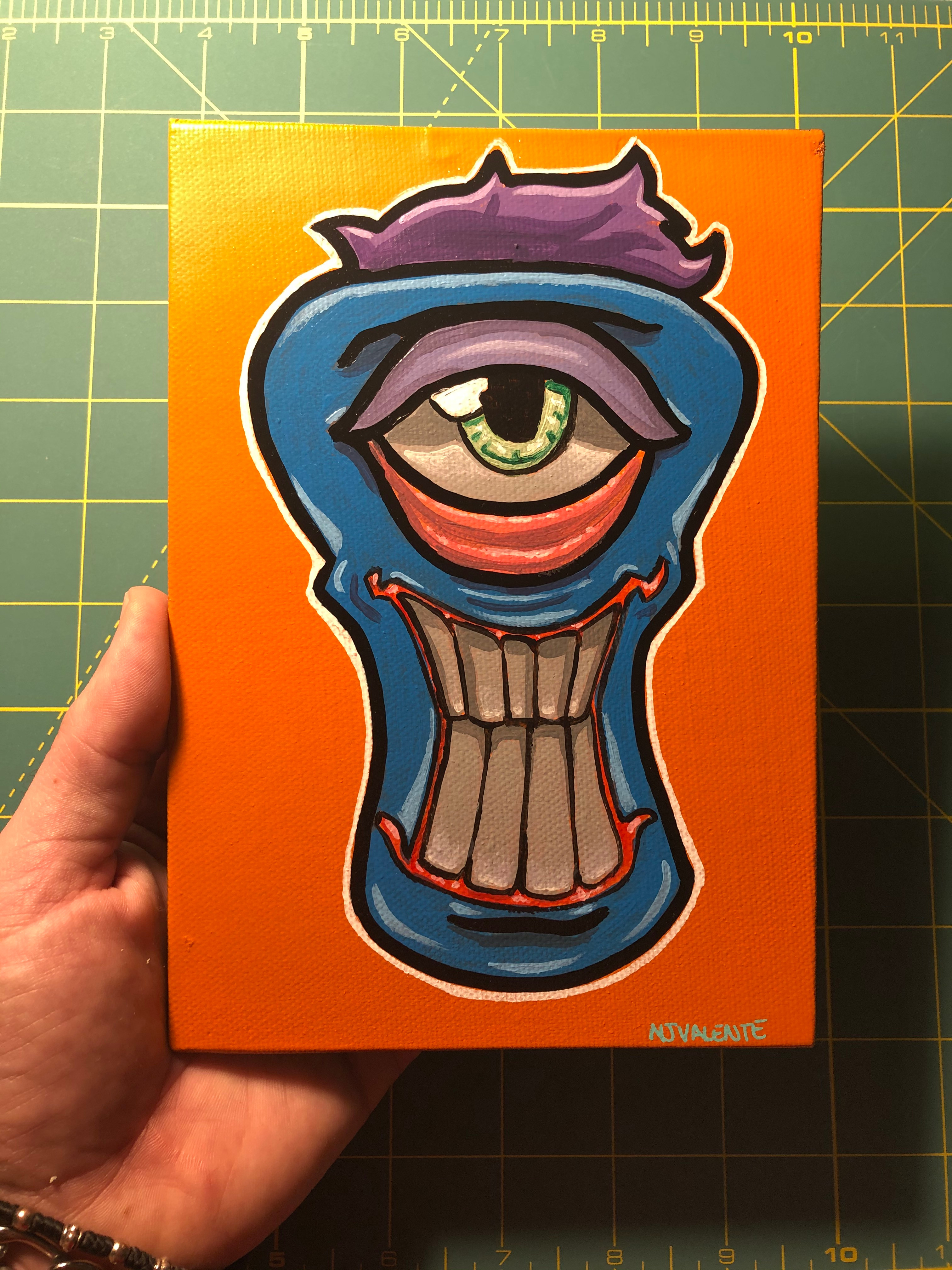 Blue funky face painting! 5x7 on canvas board.