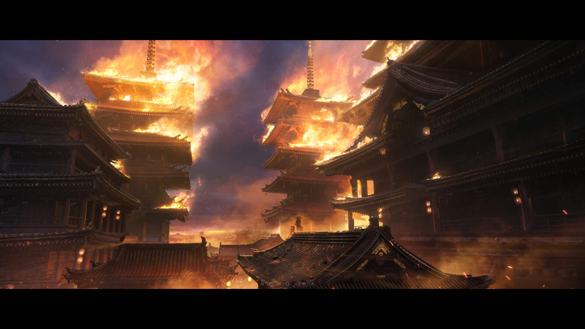 Burning ancient city