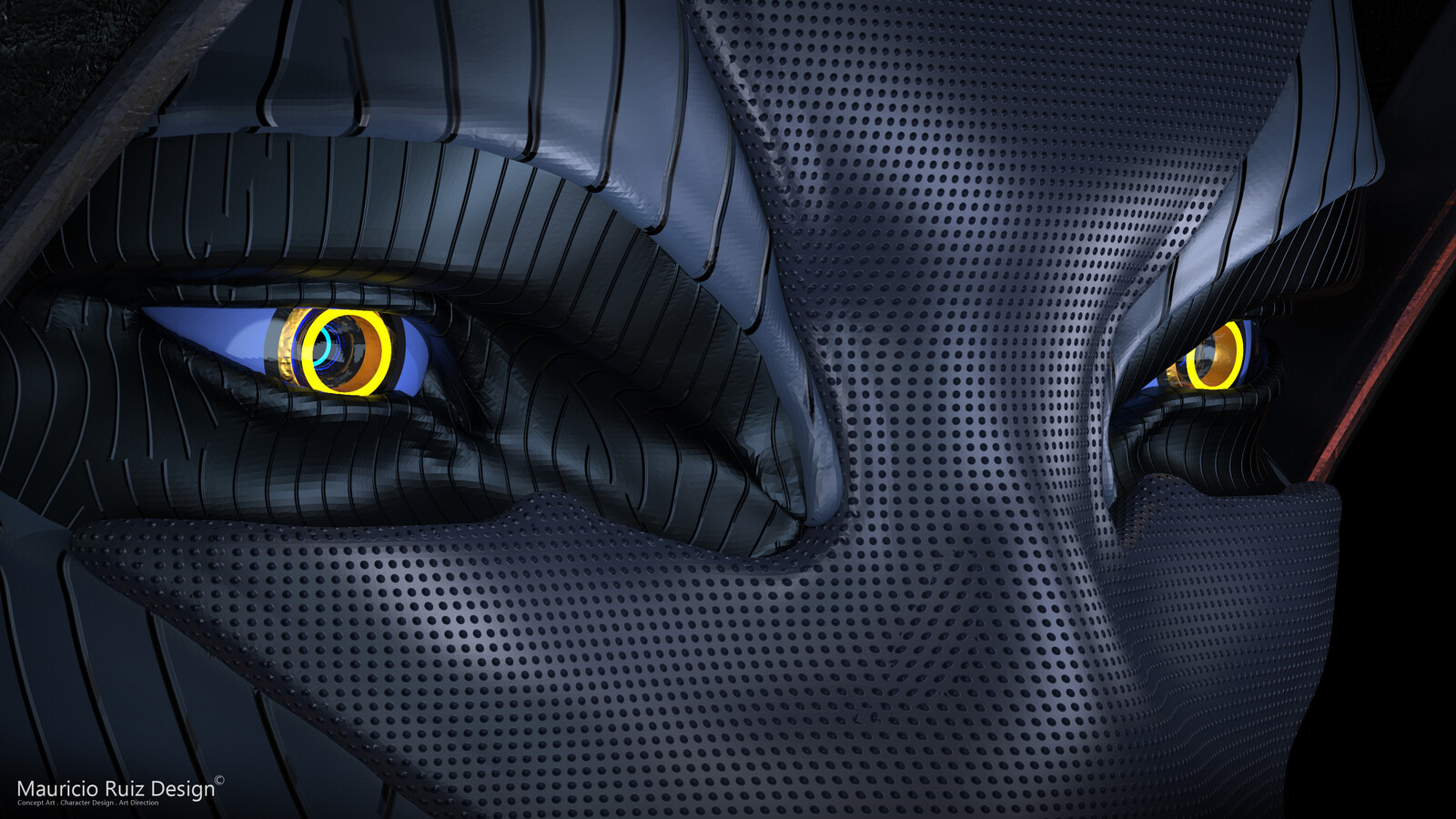Simple Keyshot textures. I really wanted to develop the face more, but it sufficed for the design, as It's more than enough detail when seen through the helmet.