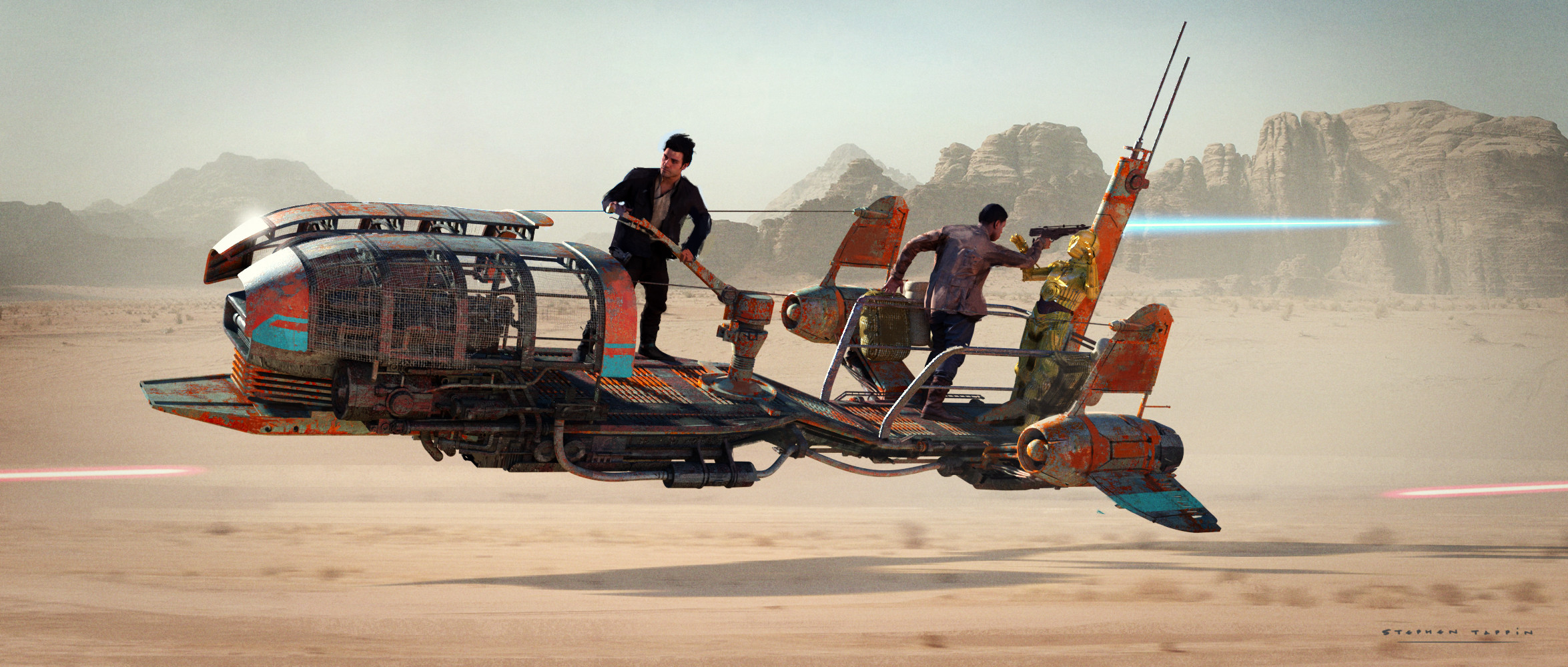 Stephen Tappin Star Wars Ep 09 Speeder Chase from sketch to final art