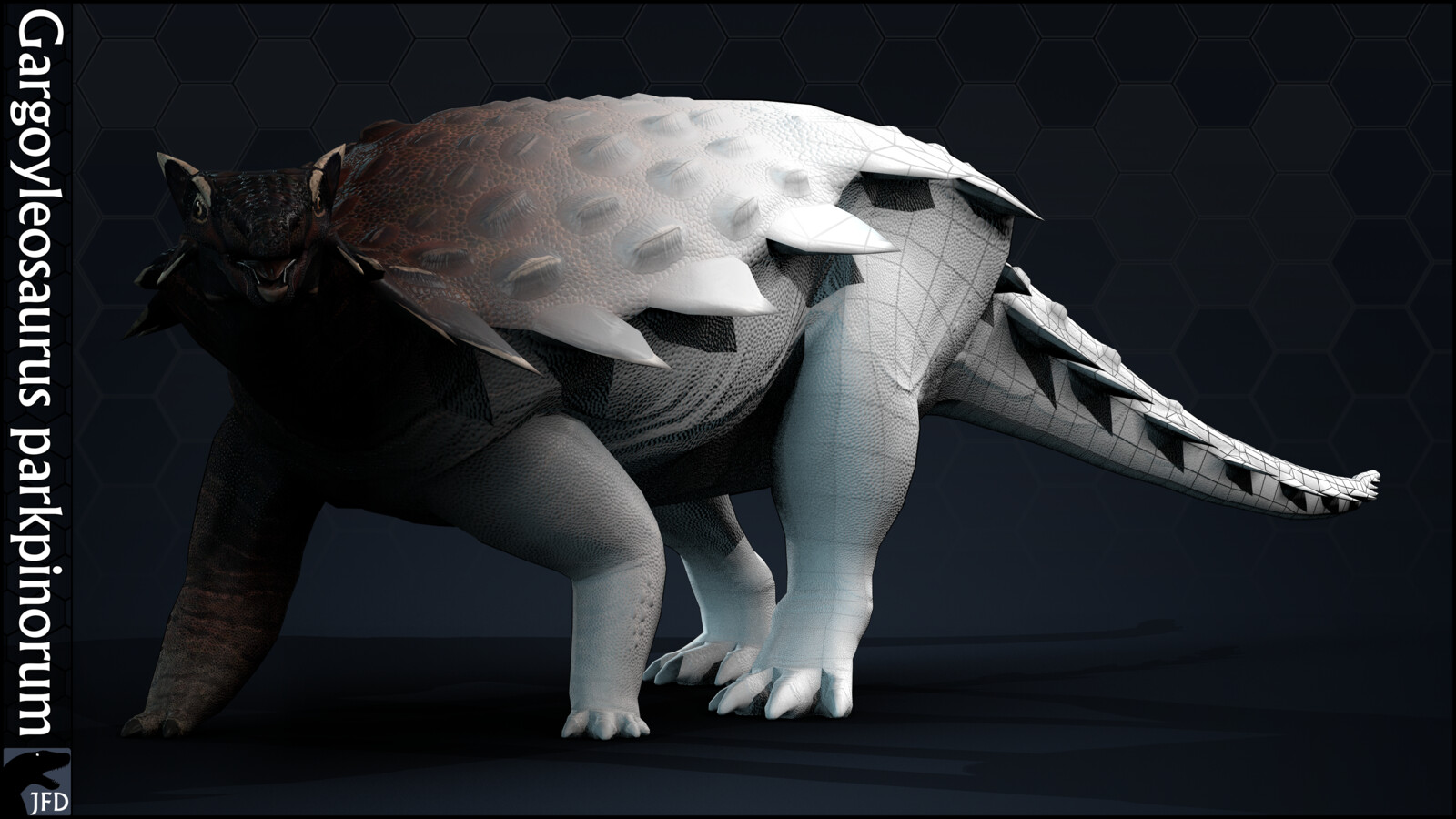 Gargoyleosaurus parkpinorum full body, normal map and wireframe render.