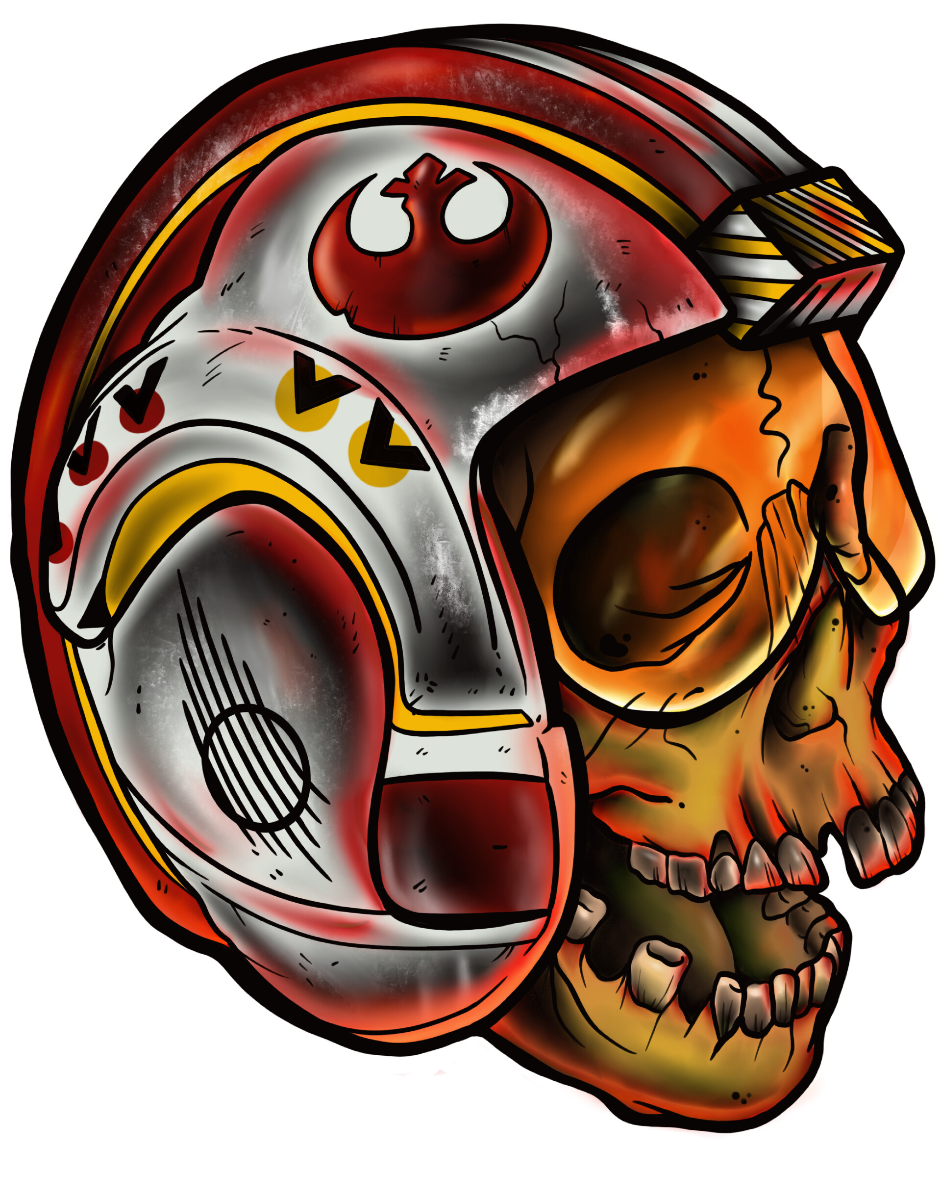 COREY BLAU - Rebel Star Wars Skull Helmet - Tattoo Style Illustration