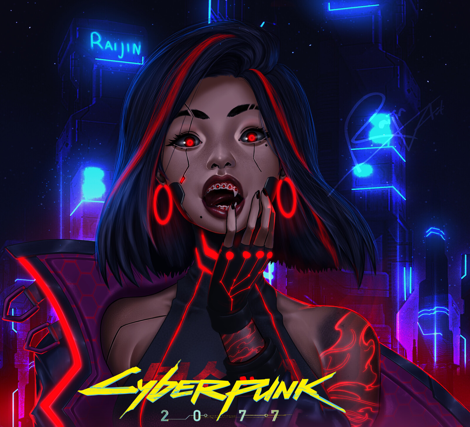 Raijin Art - Cyberpunk Girl - Red