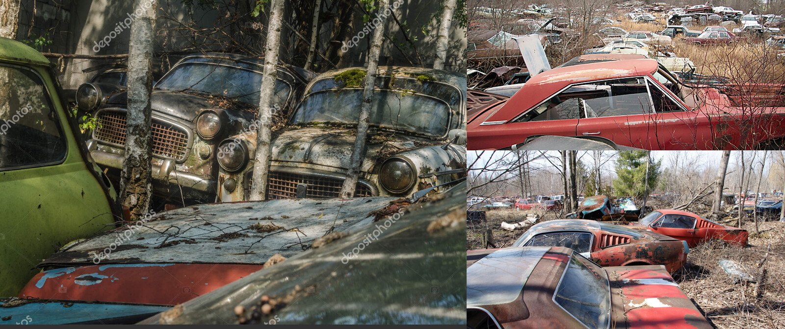I needed a bit of reference as I don't find myself in junkyards every day. I liked these images, dead trees, dead cars, tall dead'ish grass, non OCD car placement.  It all comes from the reference not memory. My memory always sees things in the desert :-)