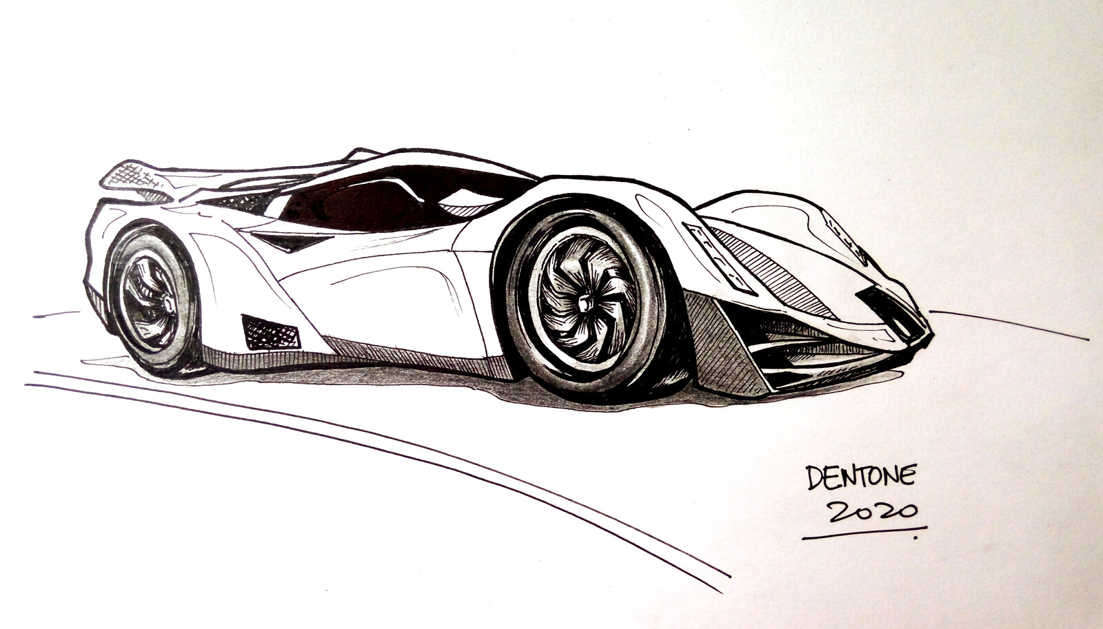 Marco Dentone Supercars Ink Drawing