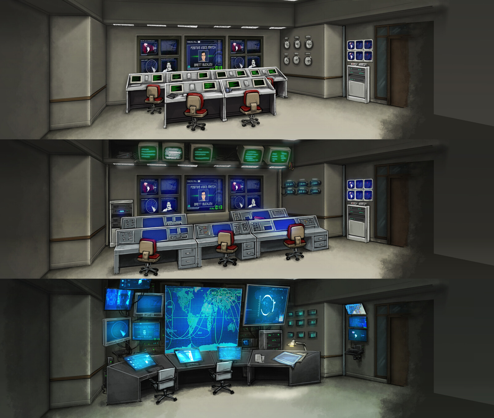 The Situation Room at various stages of upgrade.