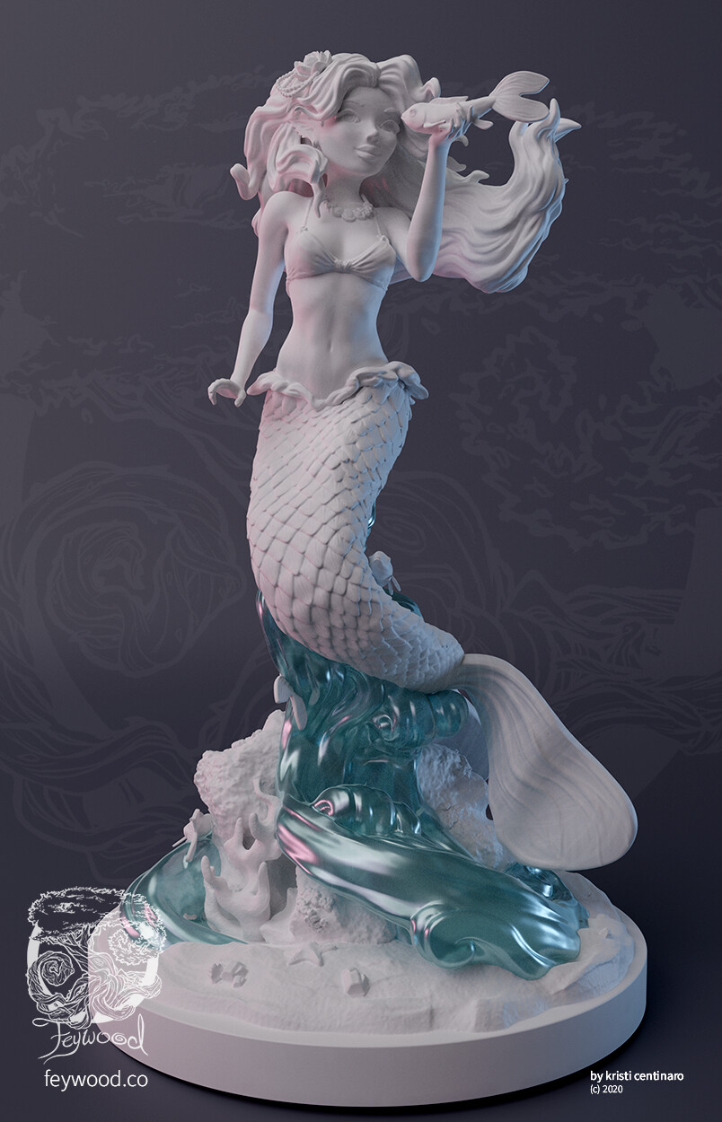 Inkjetcanvas Art Of Kristi Centinaro Kissy Fish Mermaid Collectible Sculpture For Feywood Nicely detailed and stands 8.75″ tall. kissy fish mermaid collectible