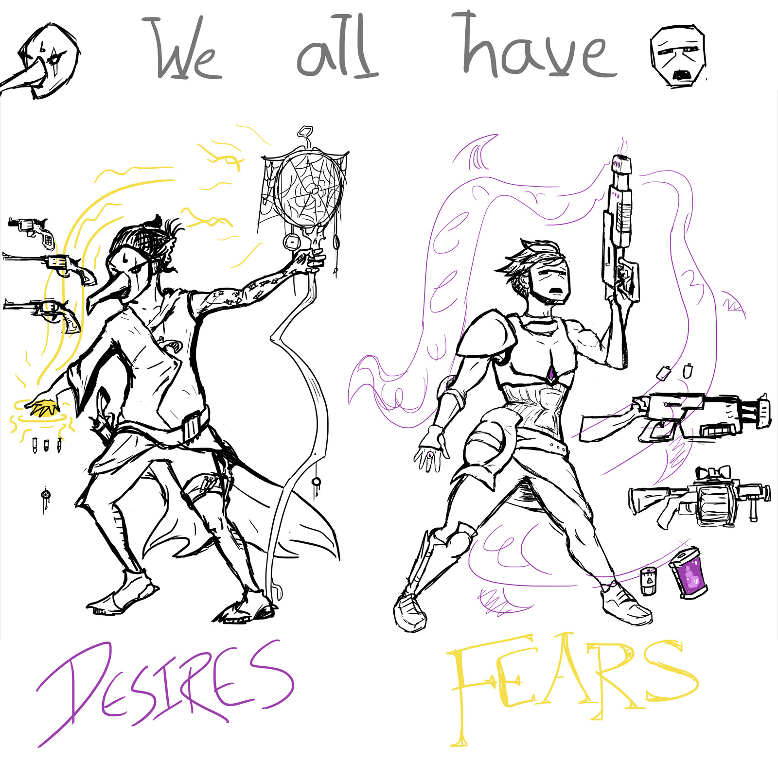 Dreamcatcher (Left) and Nightmare (Right) drawn 2017.