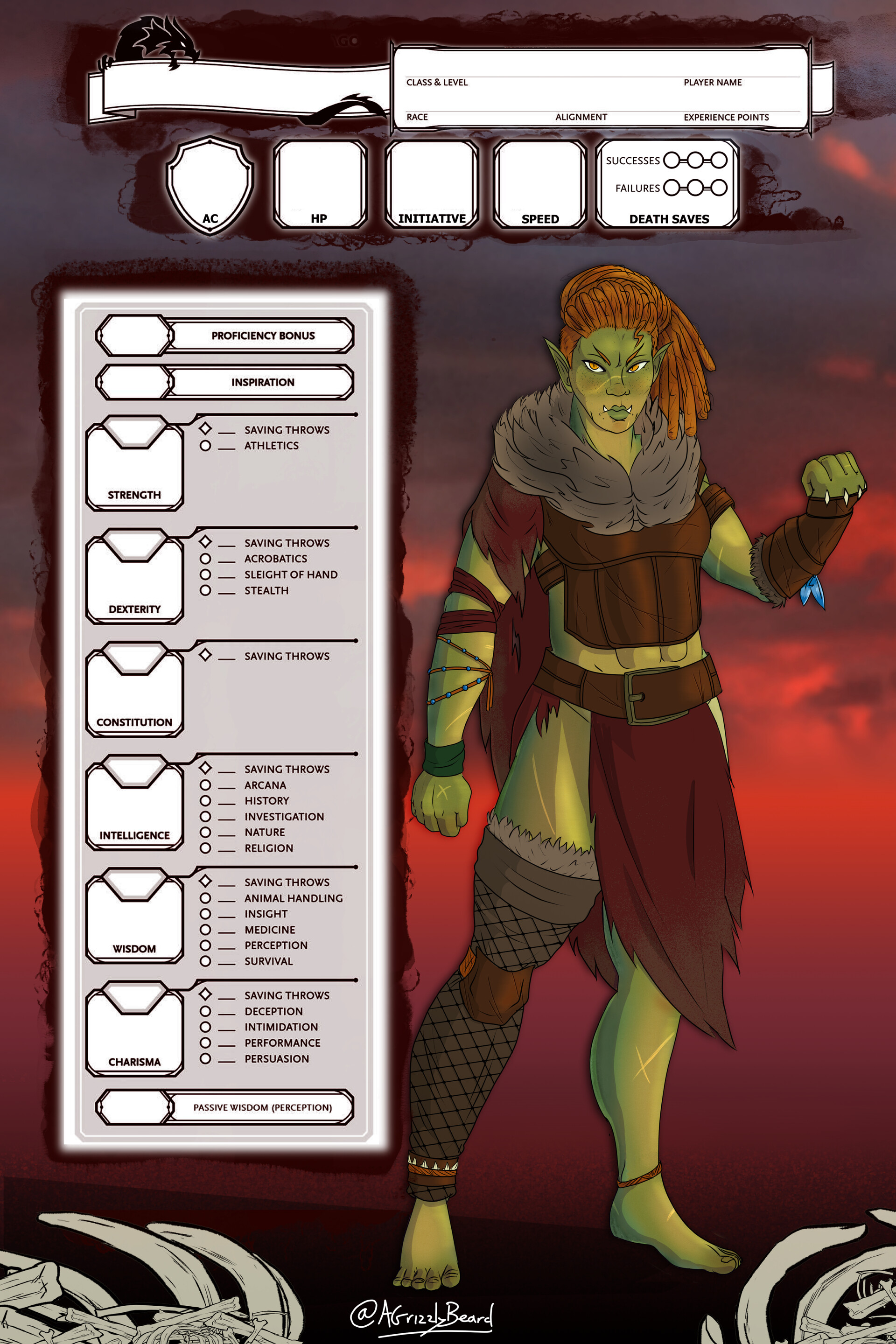 Artstation Orc Dnd Blank Character Sheet