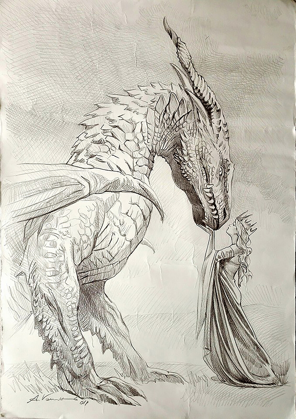 old sketch of the dragon with the princess - 2017