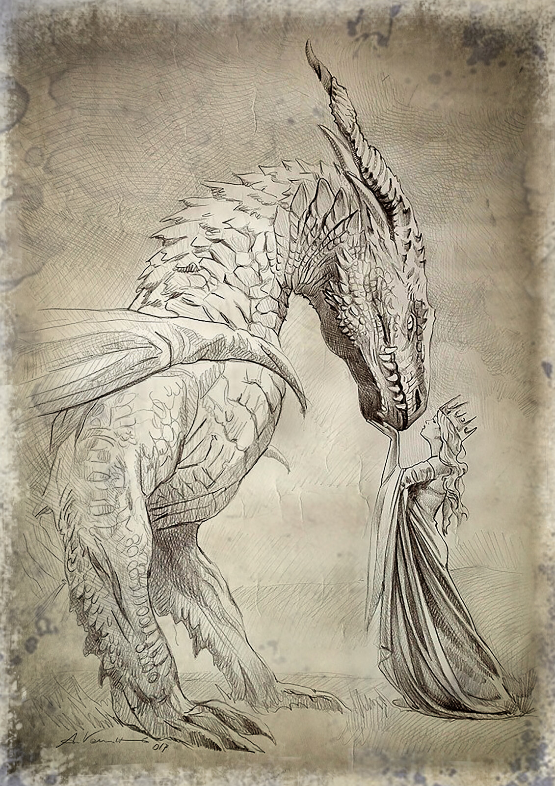 old sketch of the dragon with the princess - 2017