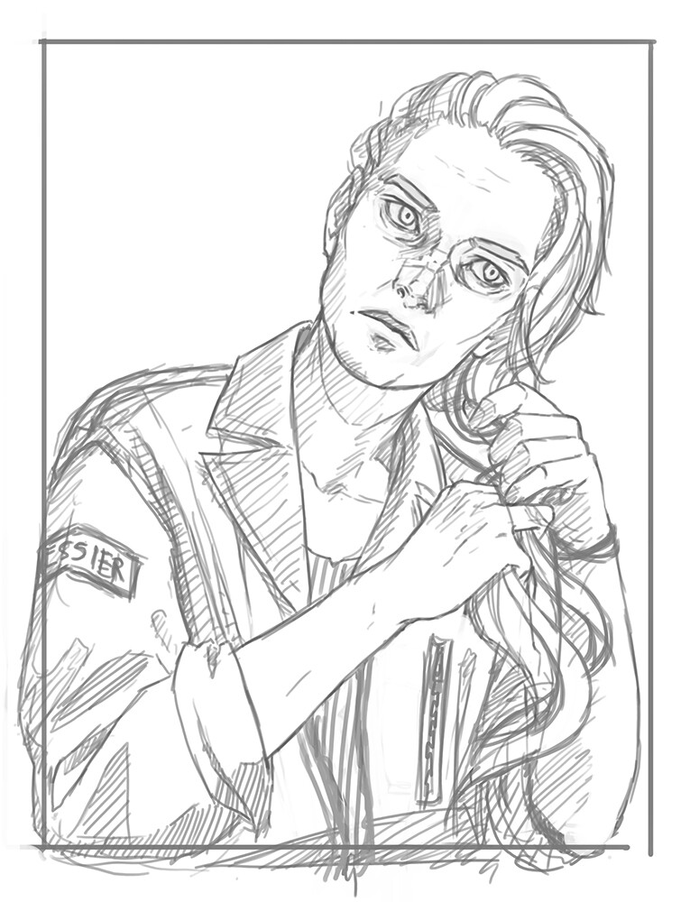 First drawing from the chosen sketch.