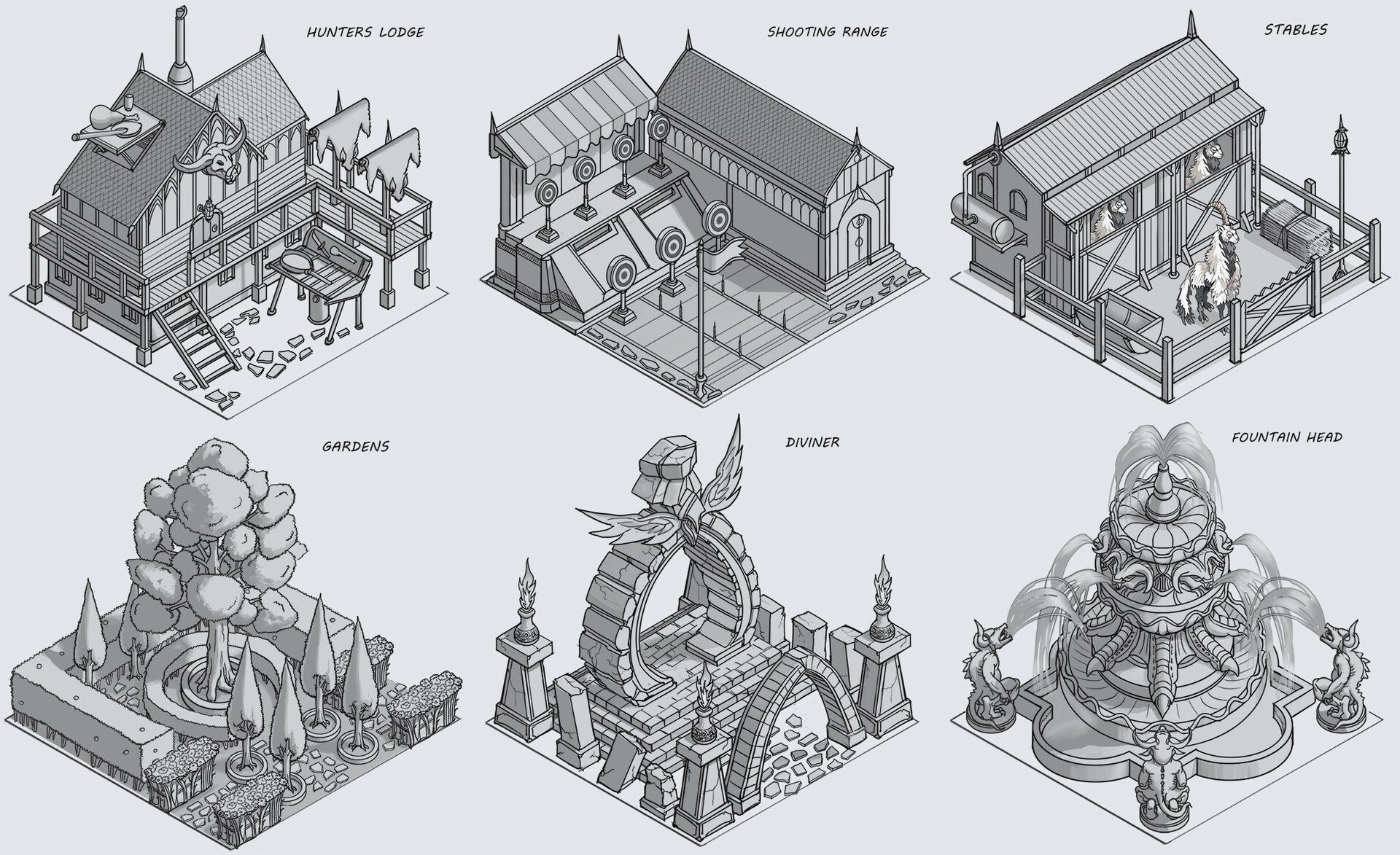 Isometric Building Sketches