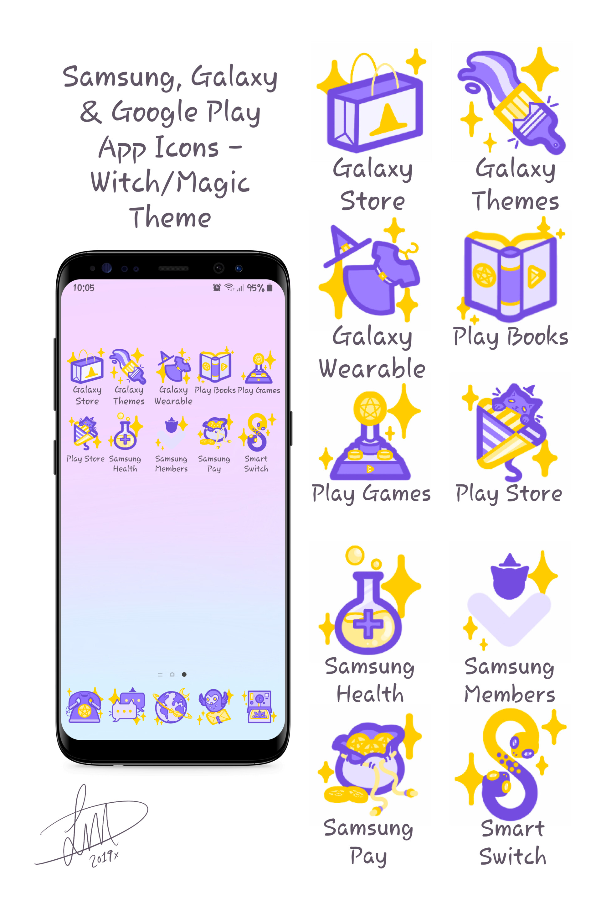 Lindsay Duthie Samsung Galaxy Google Play App Icons Witch Magic Theme