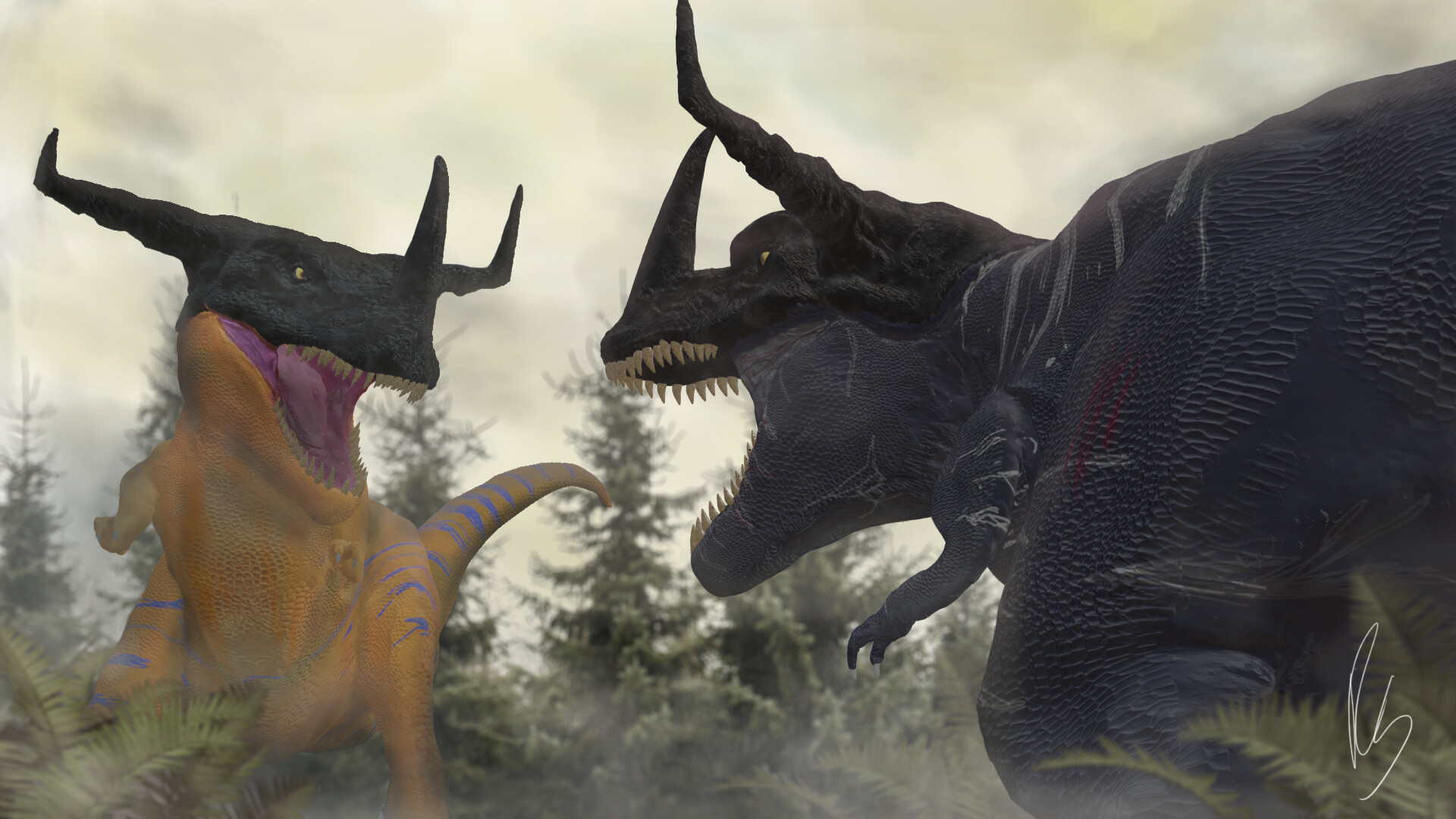 ArtStation - Greymon vs Blackgreymon