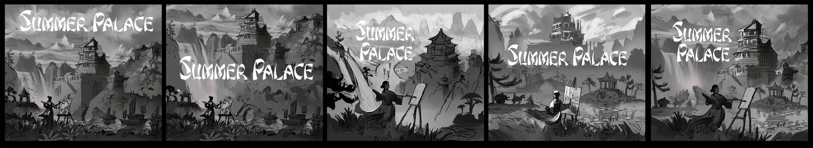 Some composition sketches before  going to the final version