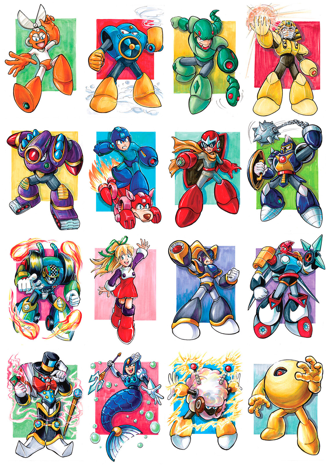 Artstation Megaman Sketch Cards Part 1 Thiago Spyked