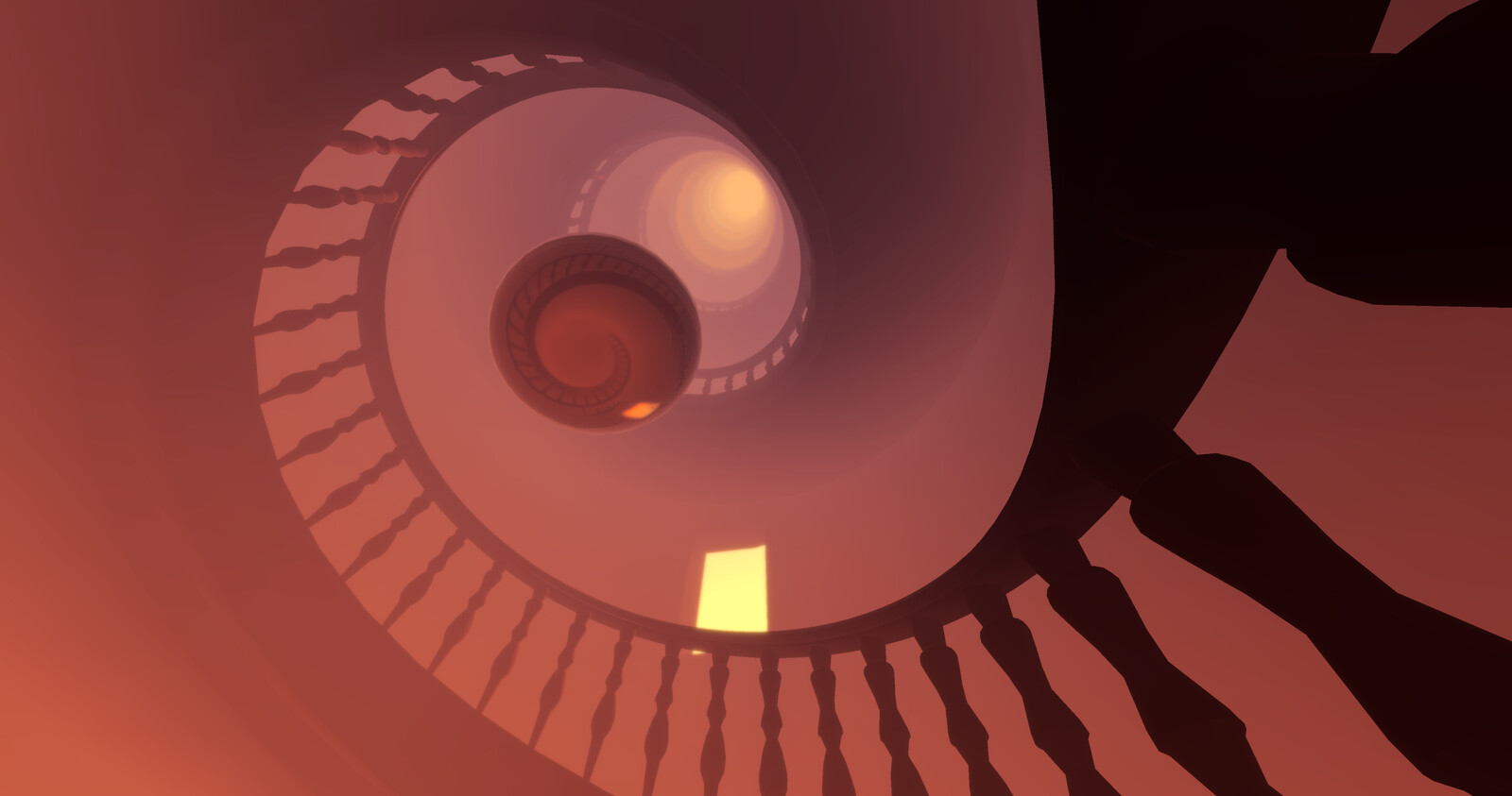 Loved the Idea of a mansion with infinite stairs leading to nowhere, the golden ball in the middle was a way to work with what's behind the spectator's head
