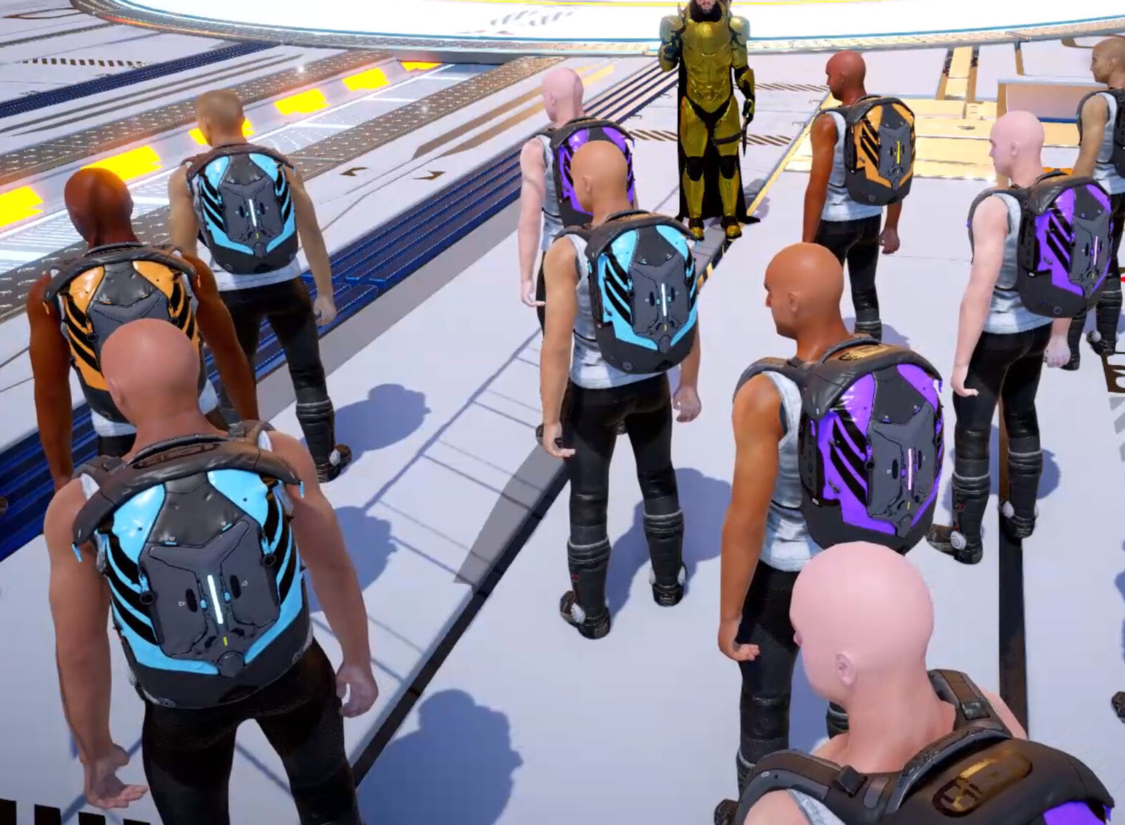 Early development screenshot of Titans wearing the HeliosBag. 