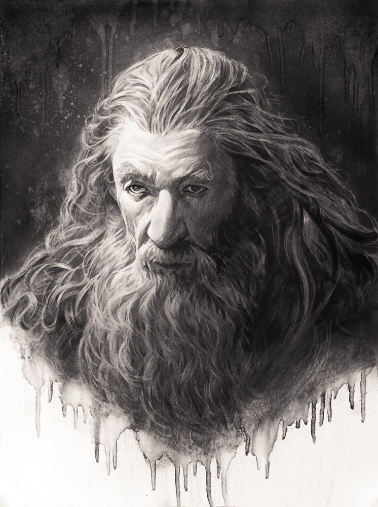 Gandalf - Drawing with White Charcoal Portrait 