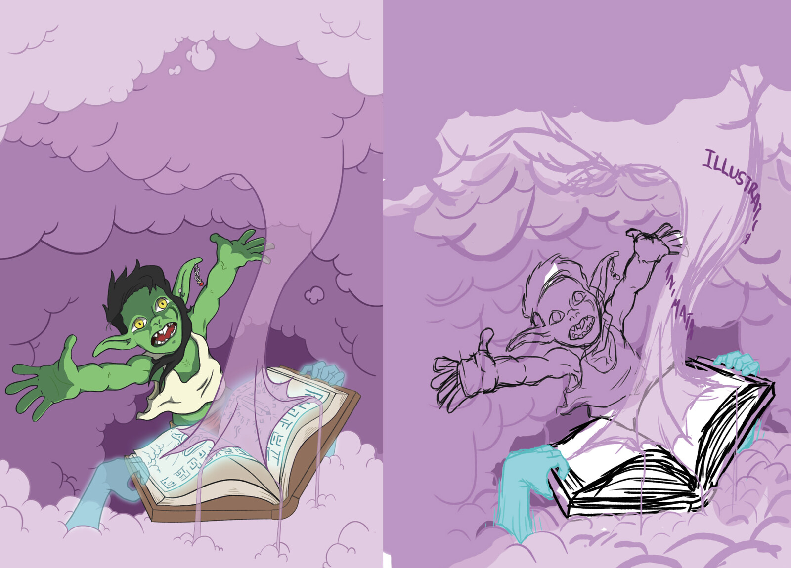 Completed Artwork (Left) - Drafted Artwork (Right)