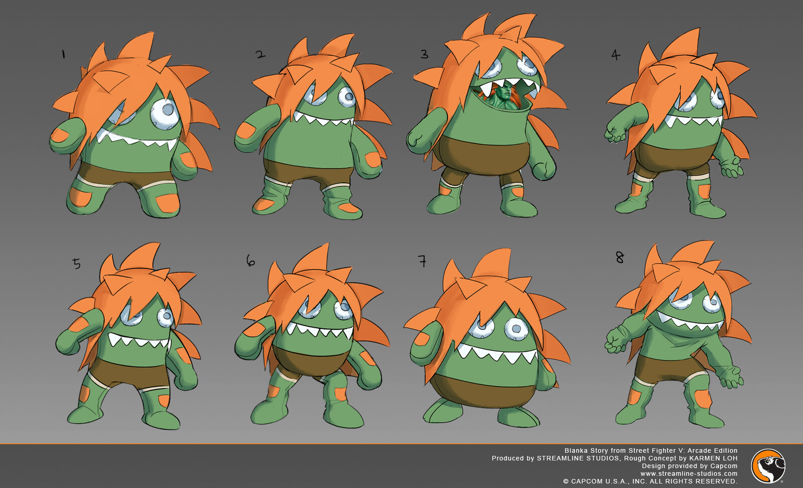 Blanka Story from Street Fighter V: Arcade Edition.
I did the rough concept and basebody for this costume.
Design provided by Capcom.
Capcom was responsible for final adjustments and implementation in-game.