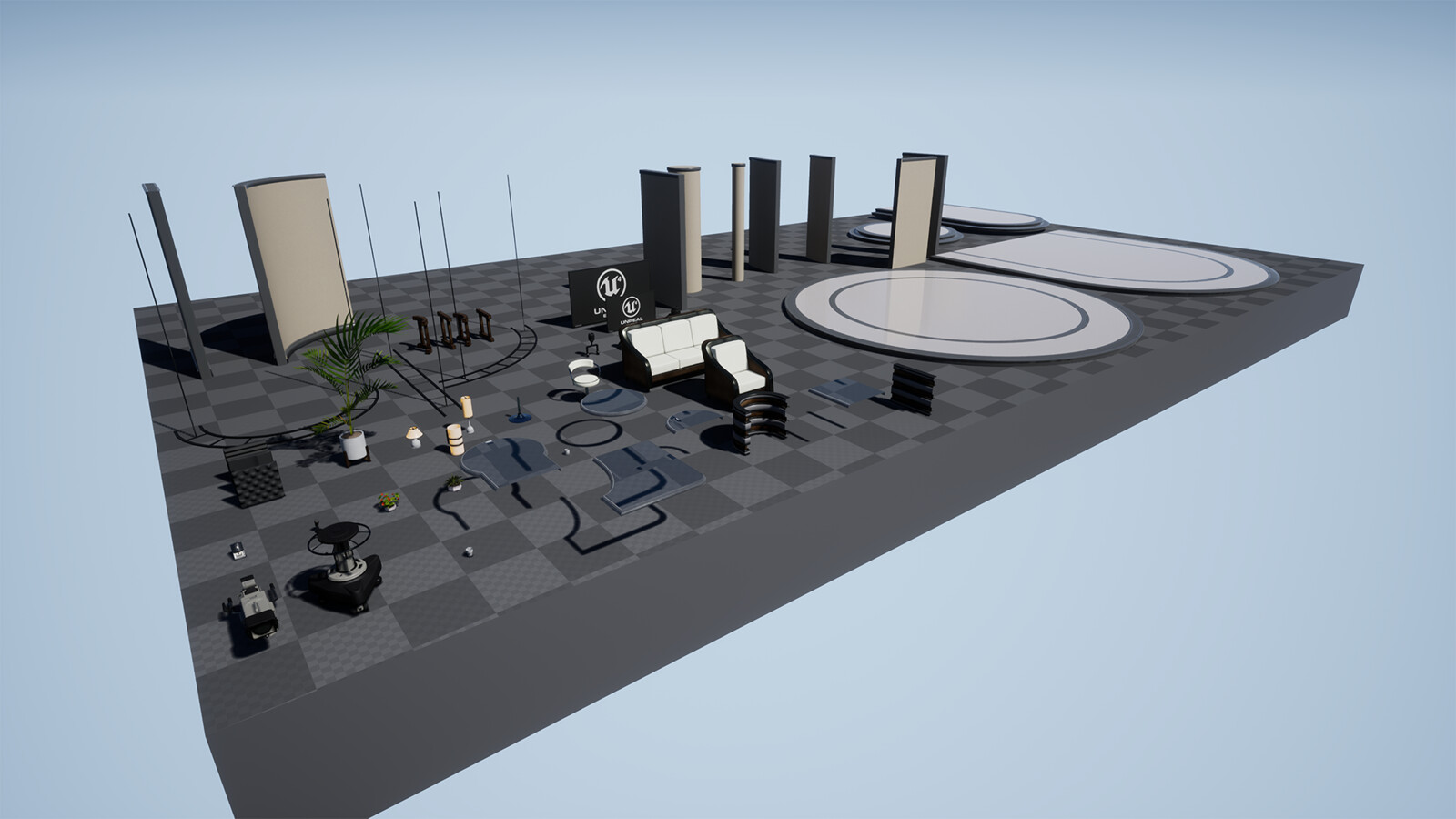 The modular pieces and props used to create all the scenes in this gallery.