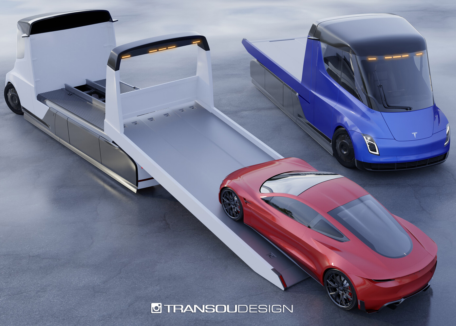 Jeff Transou Tesla Semi based rollback car hauler