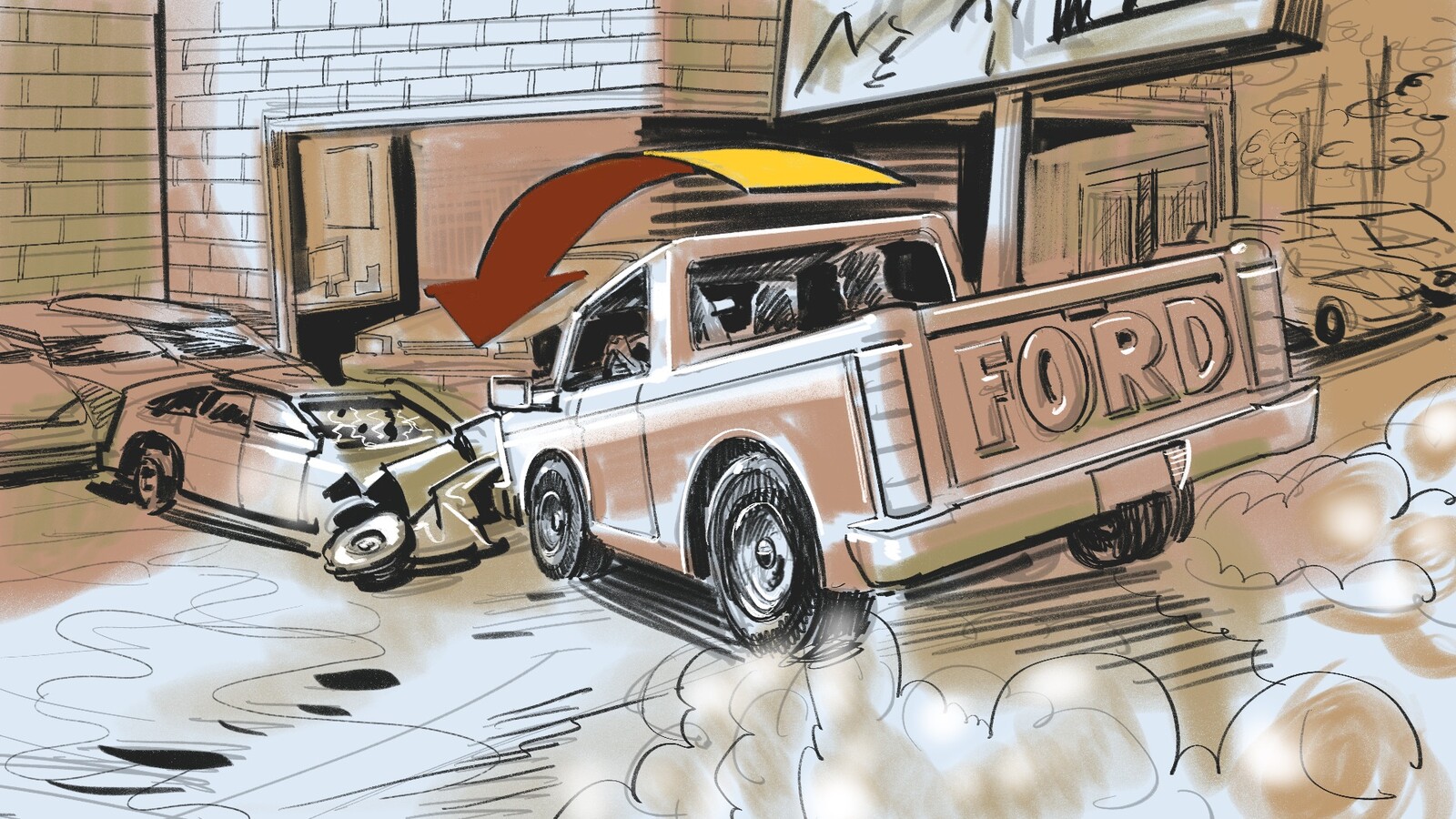 FRAME #22-MS-Med-Floating: Windshield: Haden cuts the wheel into...