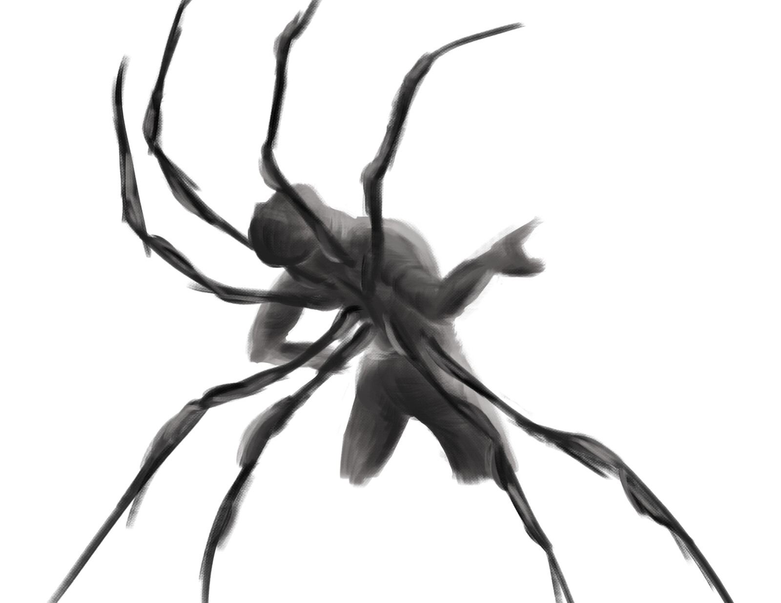 Conceptualizing Shadow's transformation into an arachnid and working on the physical placement of the spider legs. 