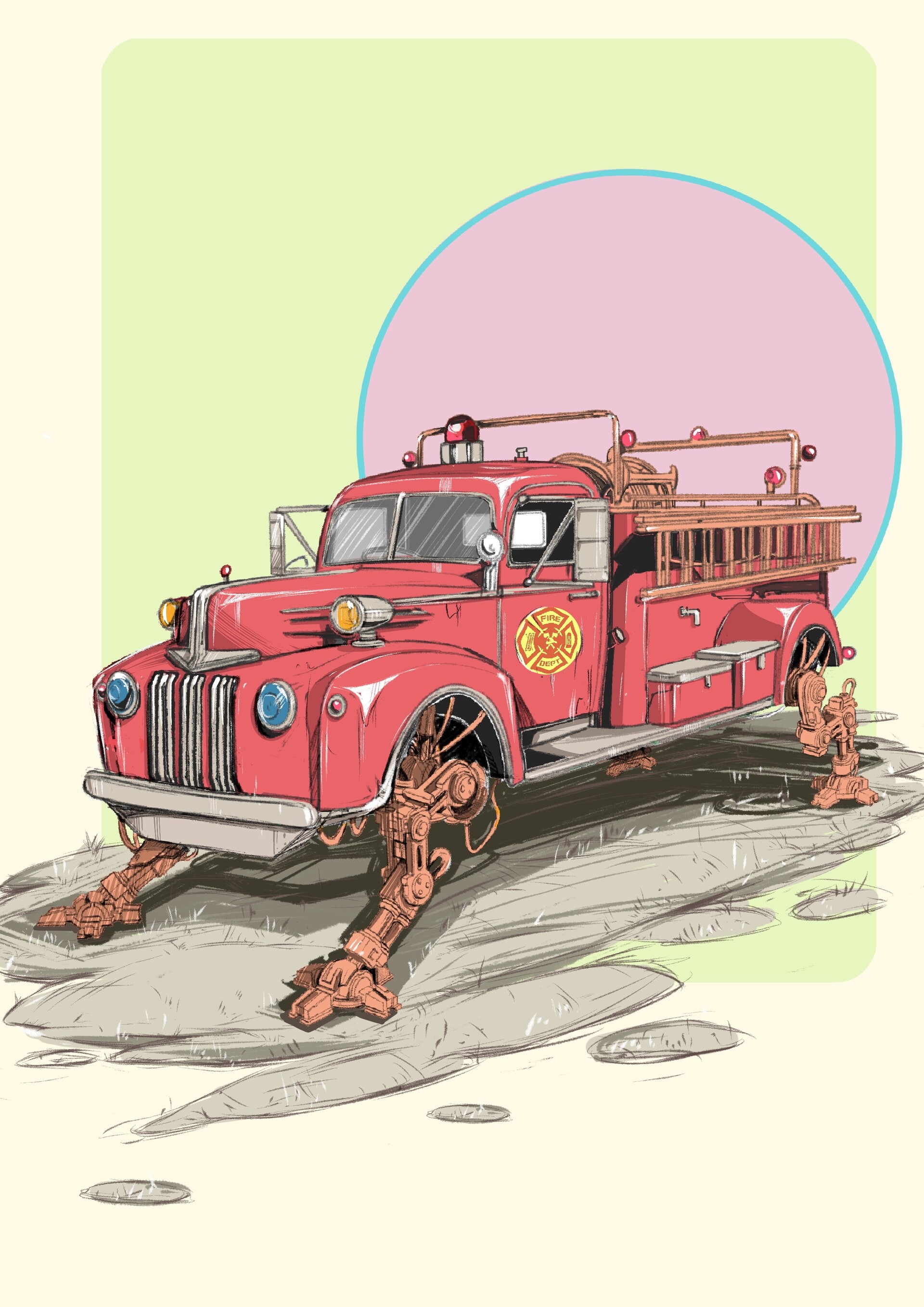old fire truck drawing