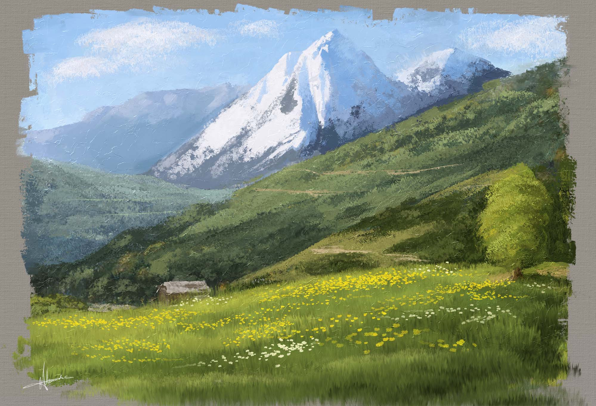 Concept Art and Photoshop Brushes - Digital Landscape Oil Painting