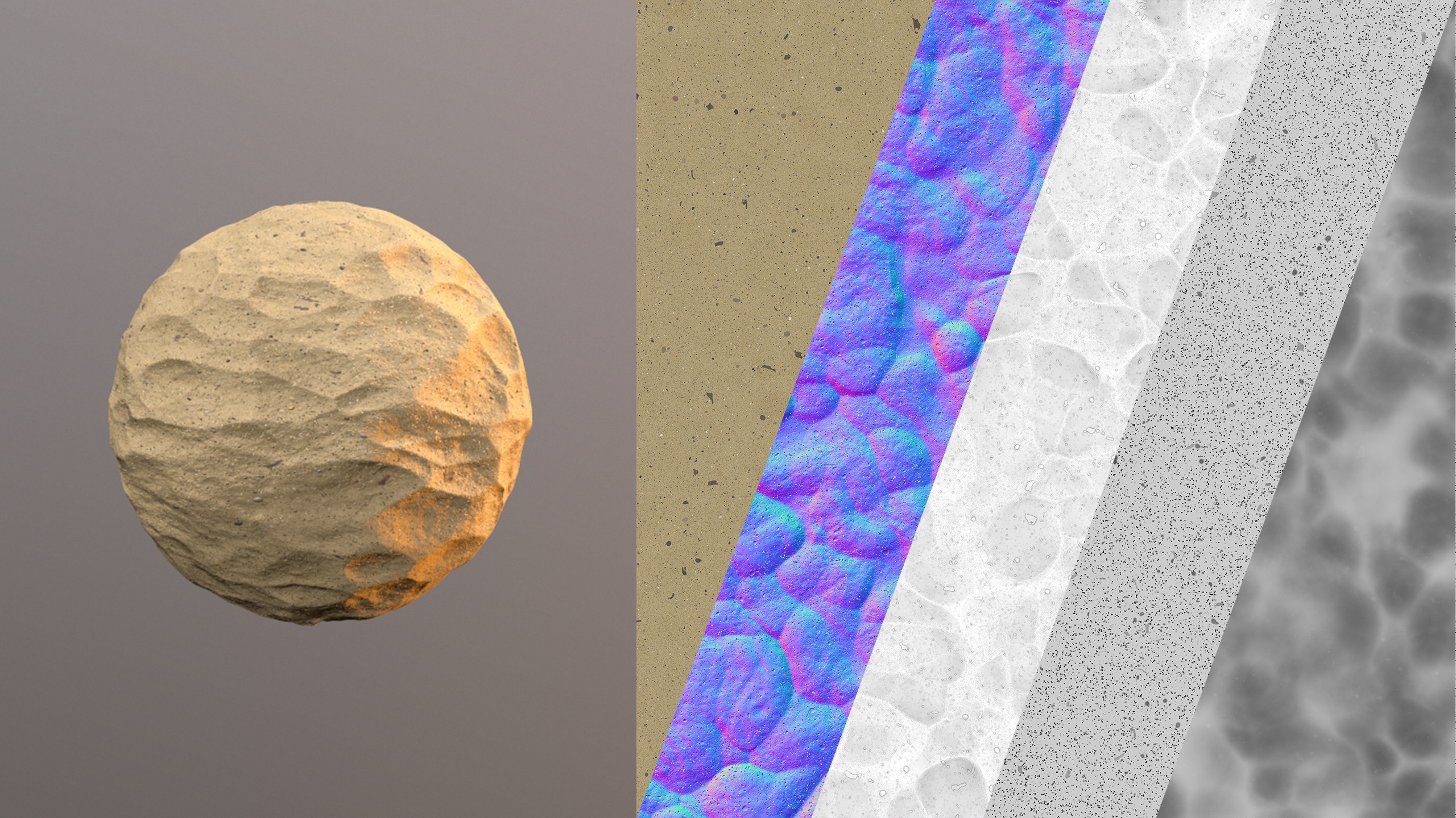 Albedo, Normal, Ambient Occlusion, Roughness and Displacement maps (Metallic omitted due to null value).