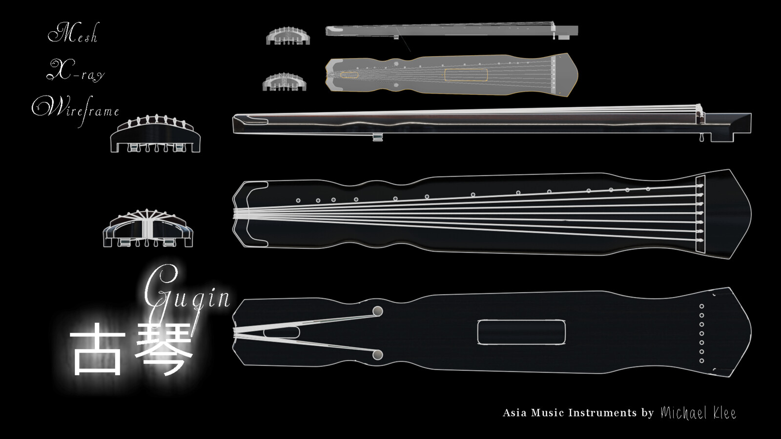 Guqin_古琴_Chinese_Zither mesh view
