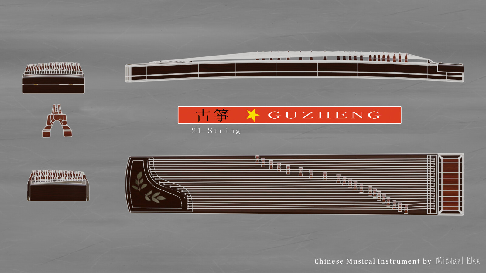 Guzeng 古箏 Chinese Ancient Zither Wireframe Mesh