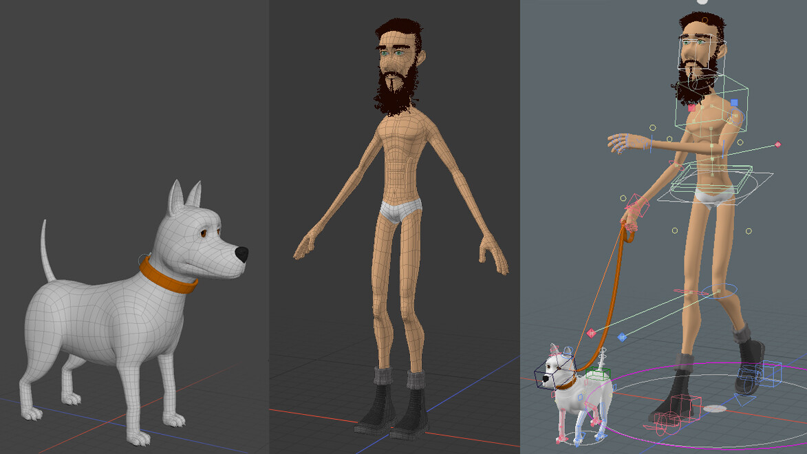 Character models wires and rigging.