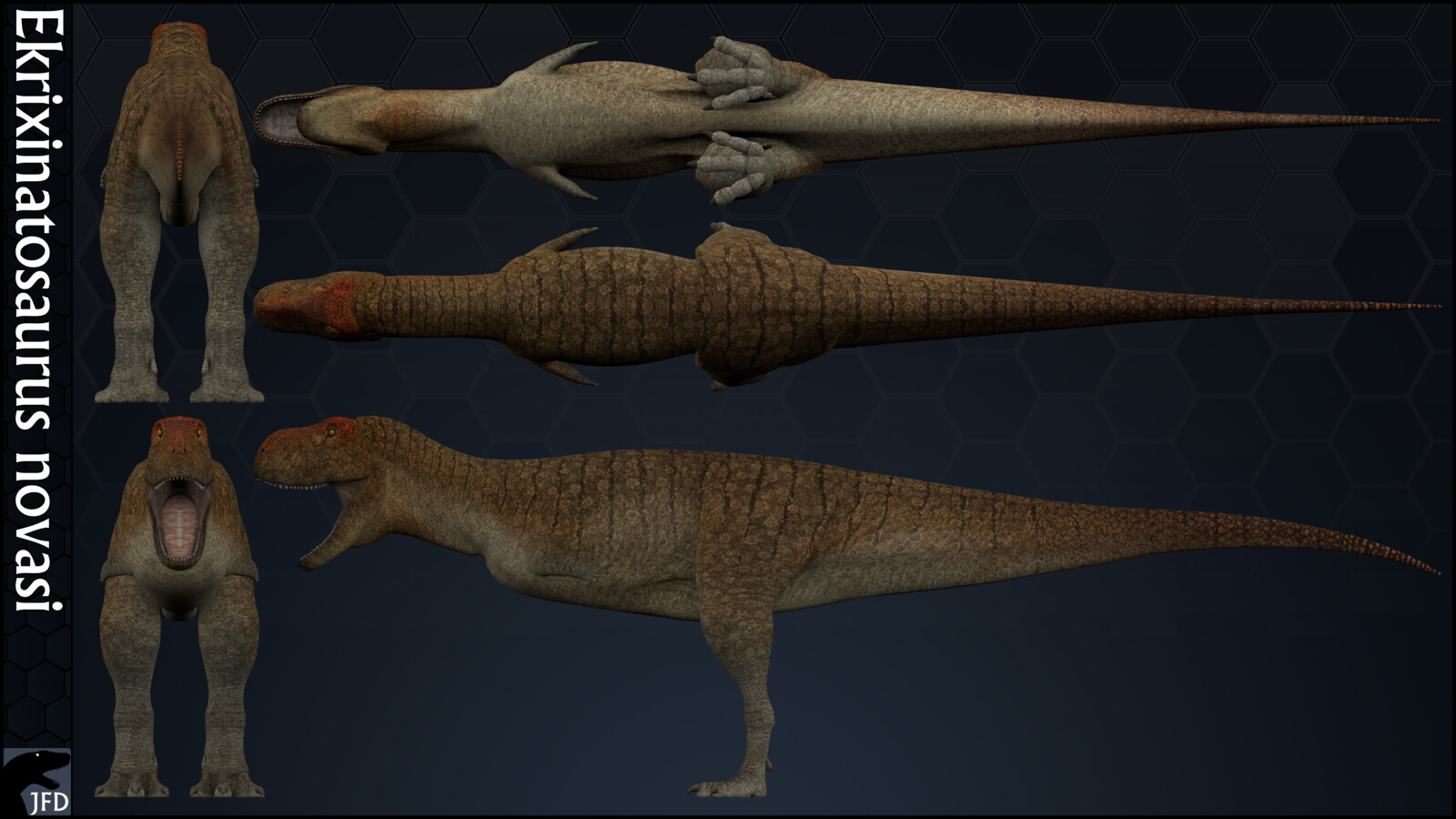 Ekrixinatosaurus novasi orthographic multi-view render.