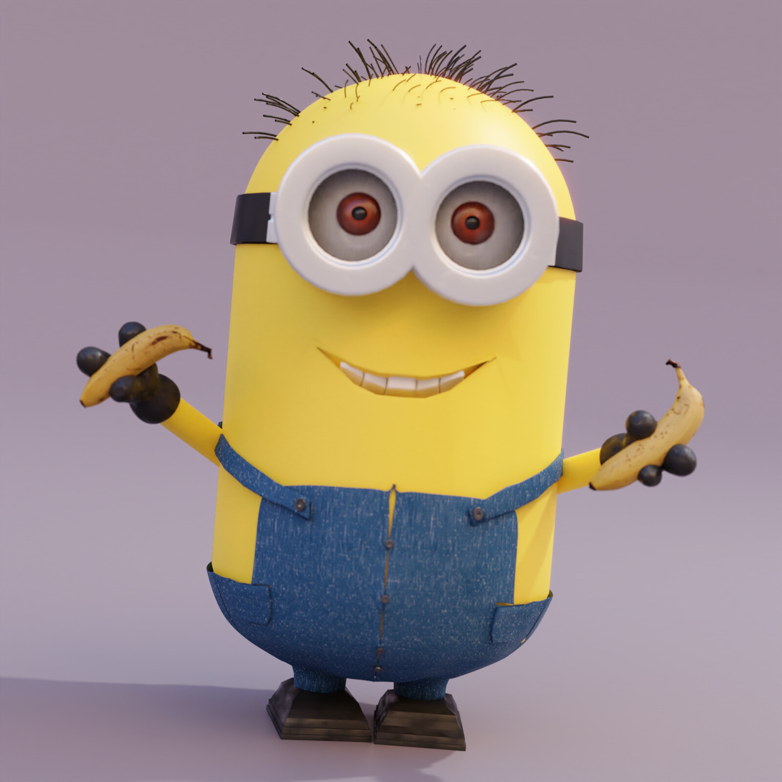Minion posing with two bananas on hands.