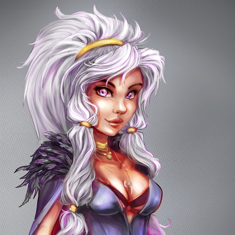 Close up of her face, which I did render on quite a lot before backing out and loosening up.