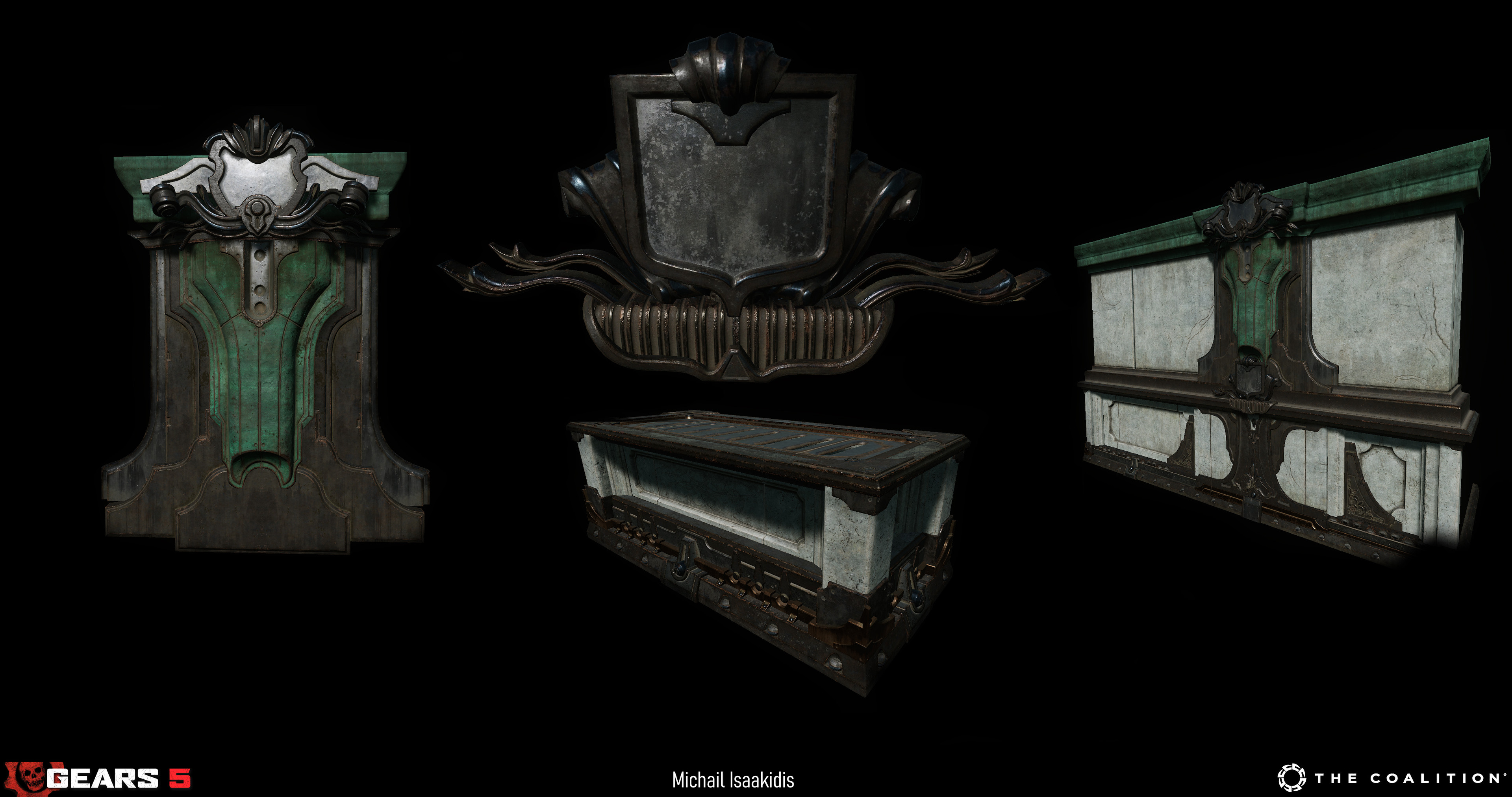 Theses assets utilise a combination of unique bake materials and trim sheets. 
Overall a total of 4 materials were created to populate the majority of the walls and covers in the map. 