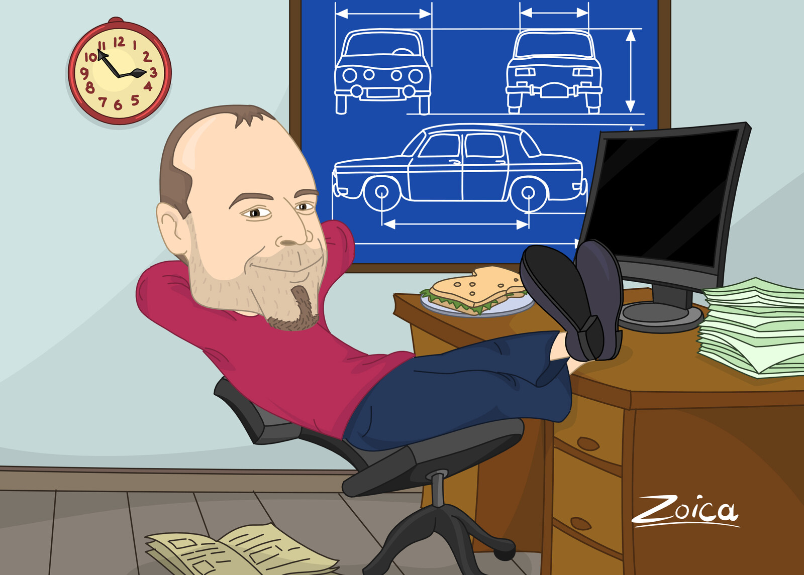 Lunch break, caricature illustration