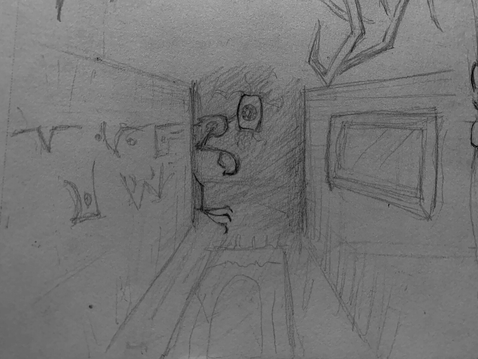 Concept of hallway and creature