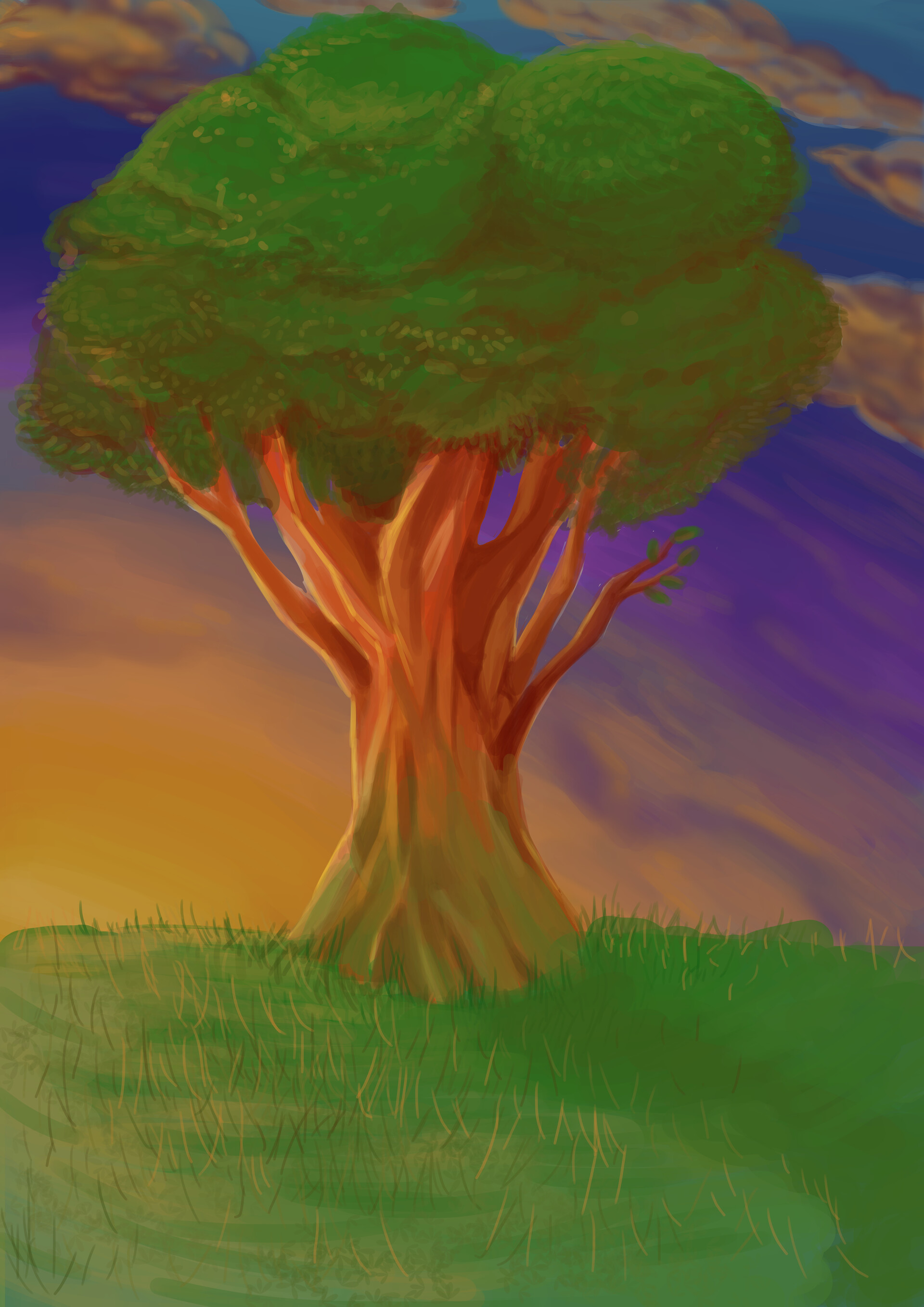 ArtStation - Tree at the hill - Digital Painting practice