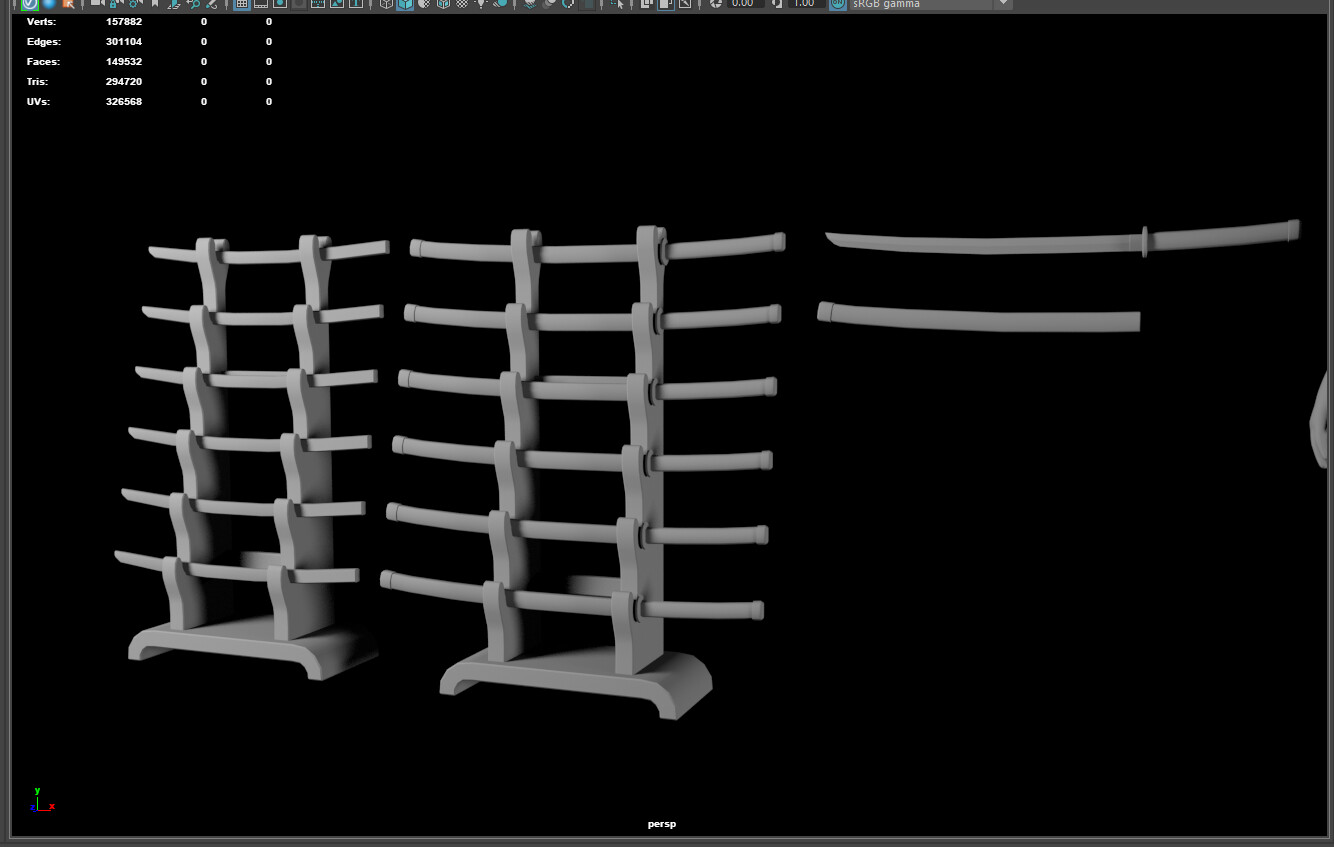 Building the weapon racks. Fun fact: The blade side should be facing up when on display, as to not dull the edge. 