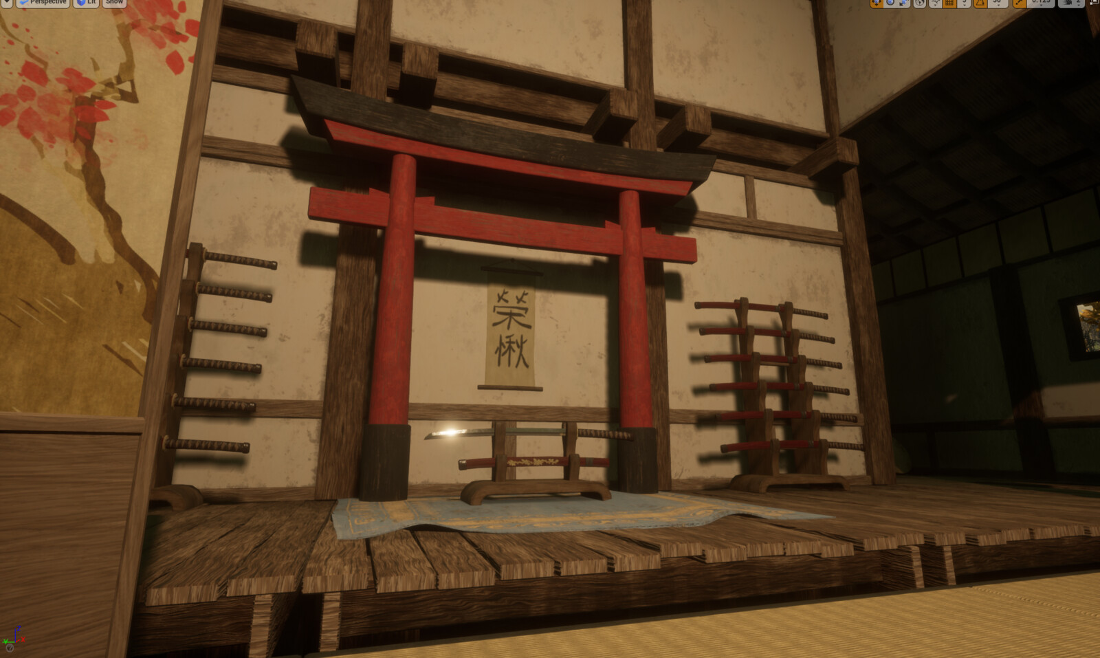 Torii gate trimsheet textures applied. Fun fact: These Shinto structures, called torii gates, represent the transition from the mundane into the spiritual.