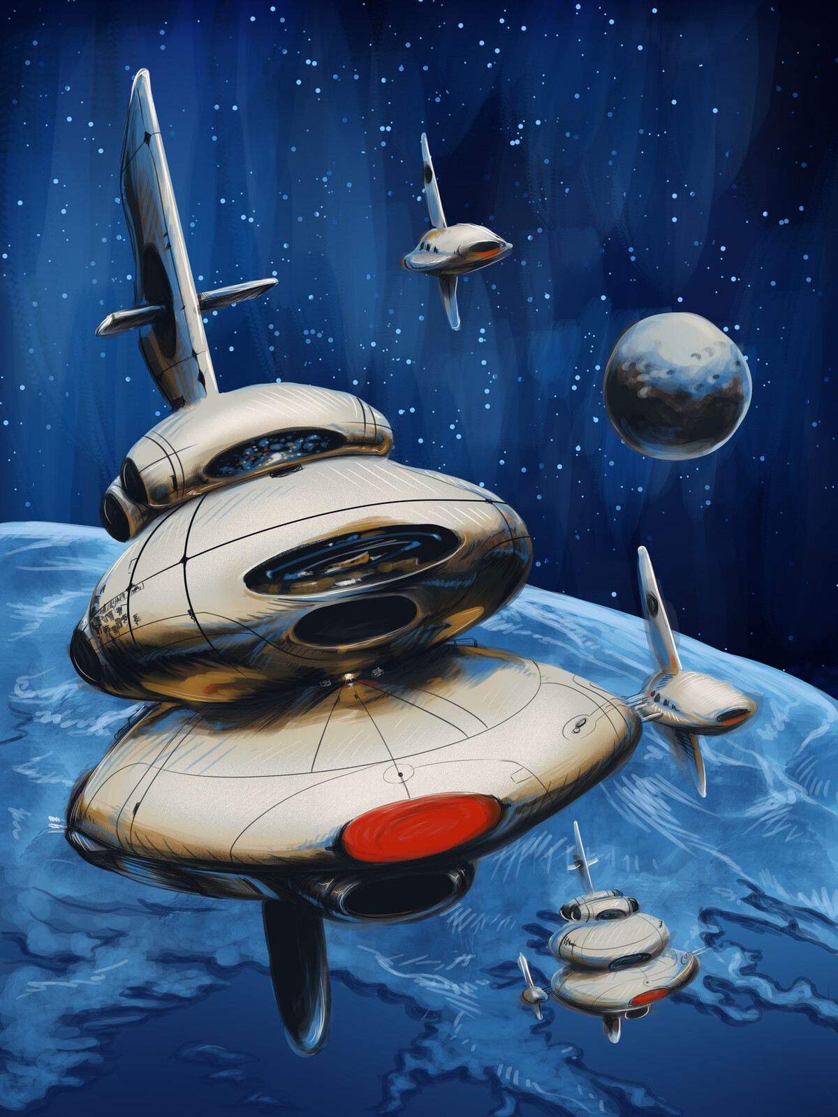 Painting of spaceships. 