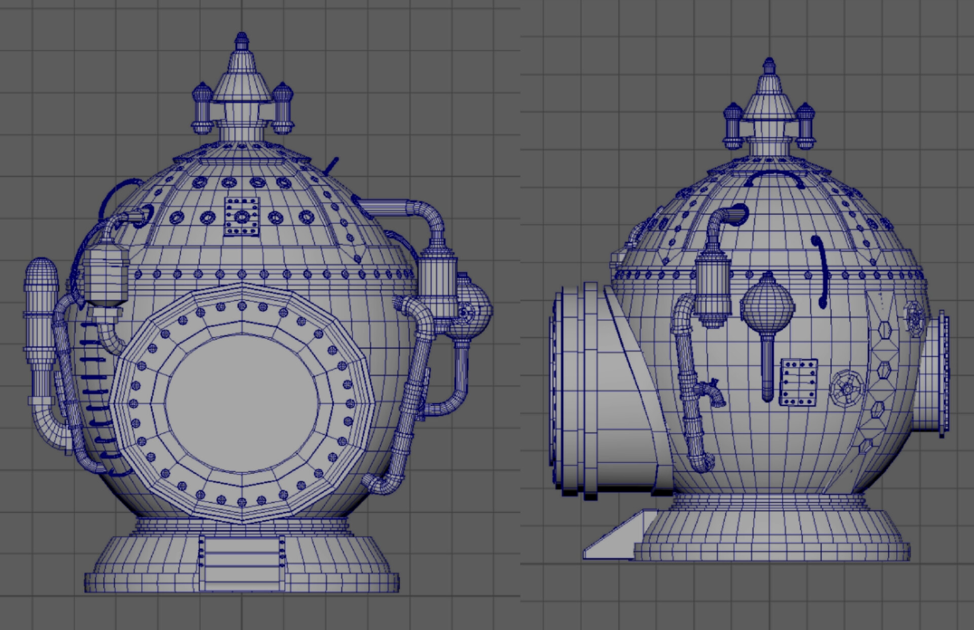 ArtStation Hard Surfacing Steampunk Clock Wireframe Model