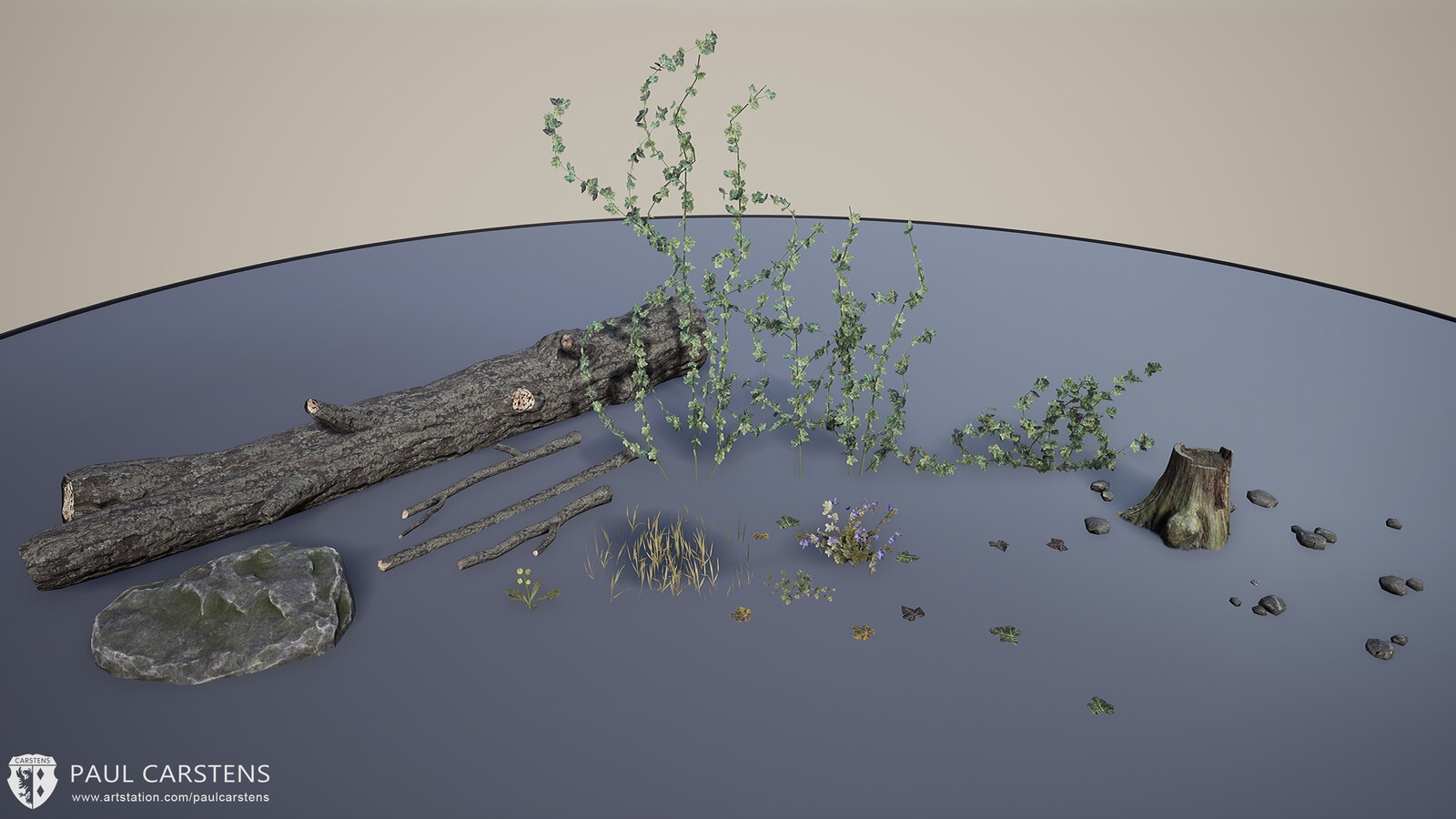 I wanted to create as much of the assets as possible including the scans for many of the foliage textures.