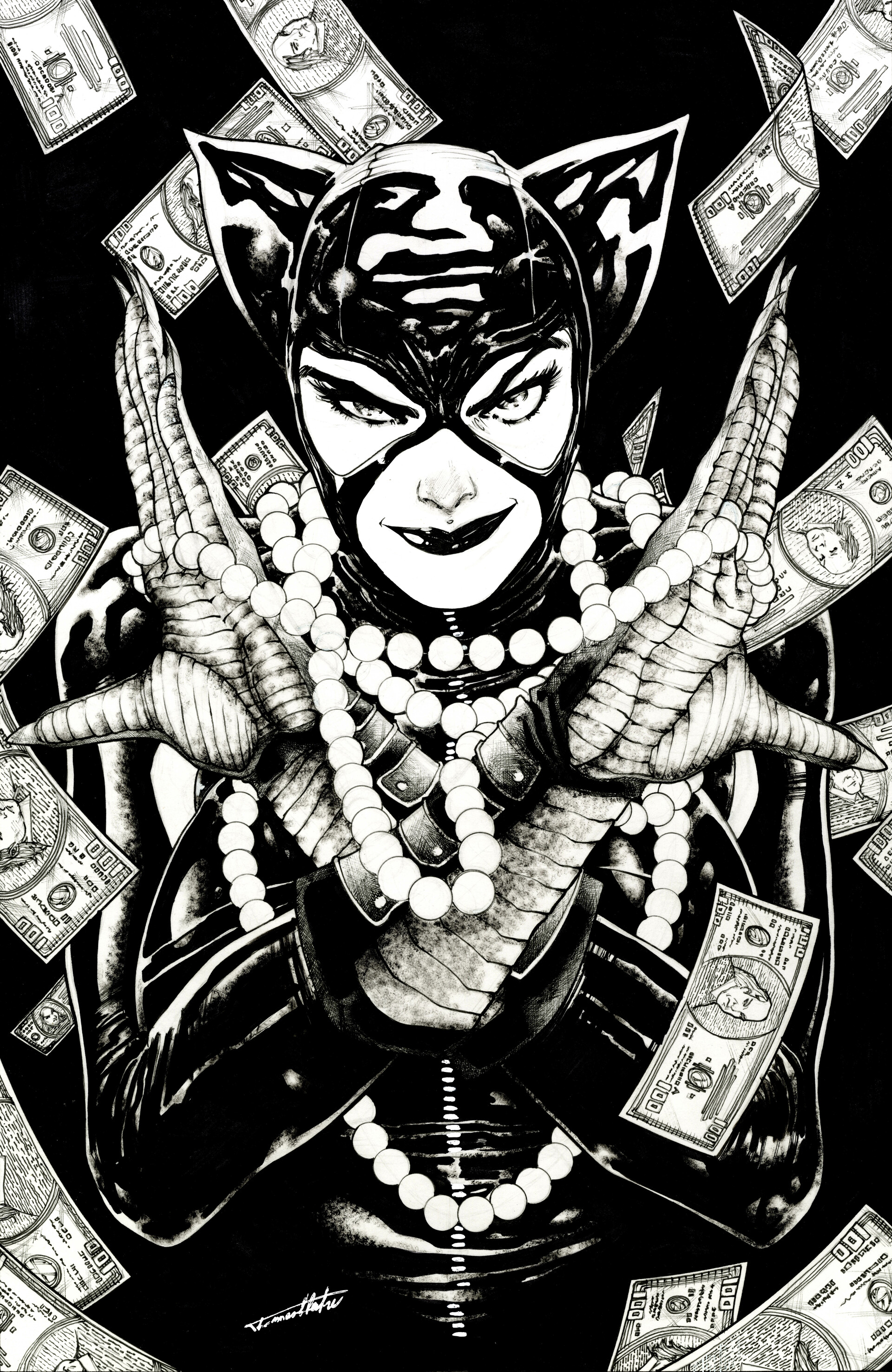 catwoman black and white statue