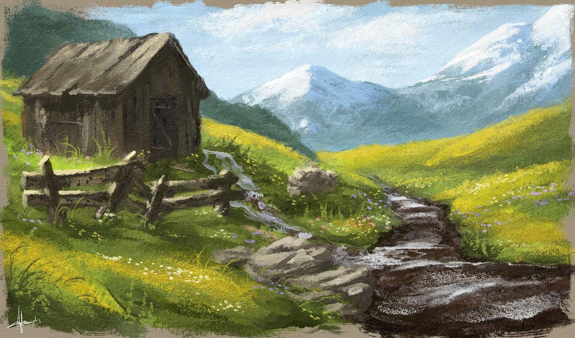 Concept Art And Photoshop Brushes Digital Landscape Scenery Painting Barn